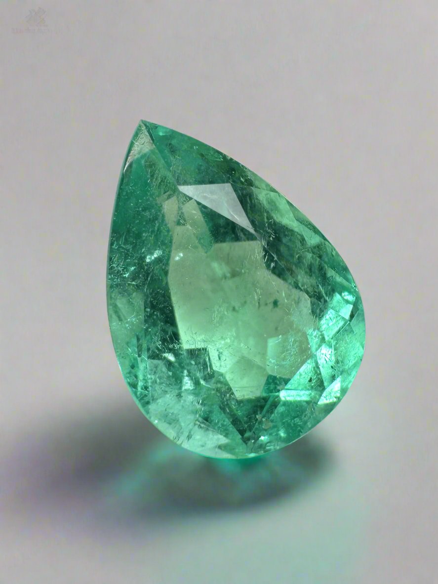 2.41 carat 10.5x7.5 Pastel Bluish Green Natural Loose Colombian Emerald-Pear Cut - JR Colombian Emeralds