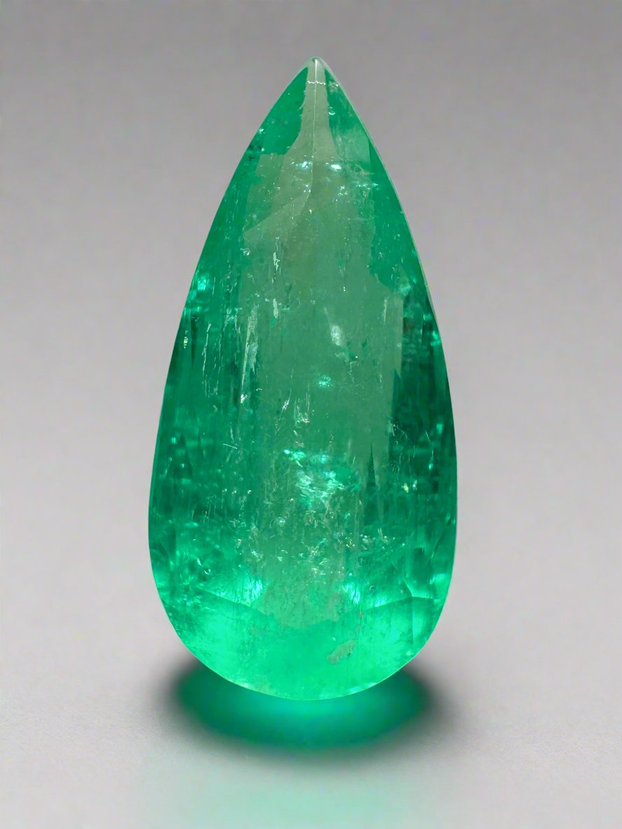 6.27 carat 19x9 Elongated Natural Loose Colombian Emerald-Pear Cut - JR Colombian Emeralds