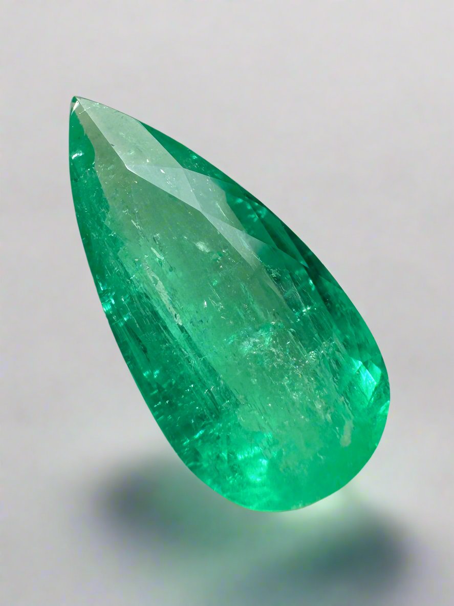 6.27 carat 19x9 Elongated Natural Loose Colombian Emerald-Pear Cut - JR Colombian Emeralds