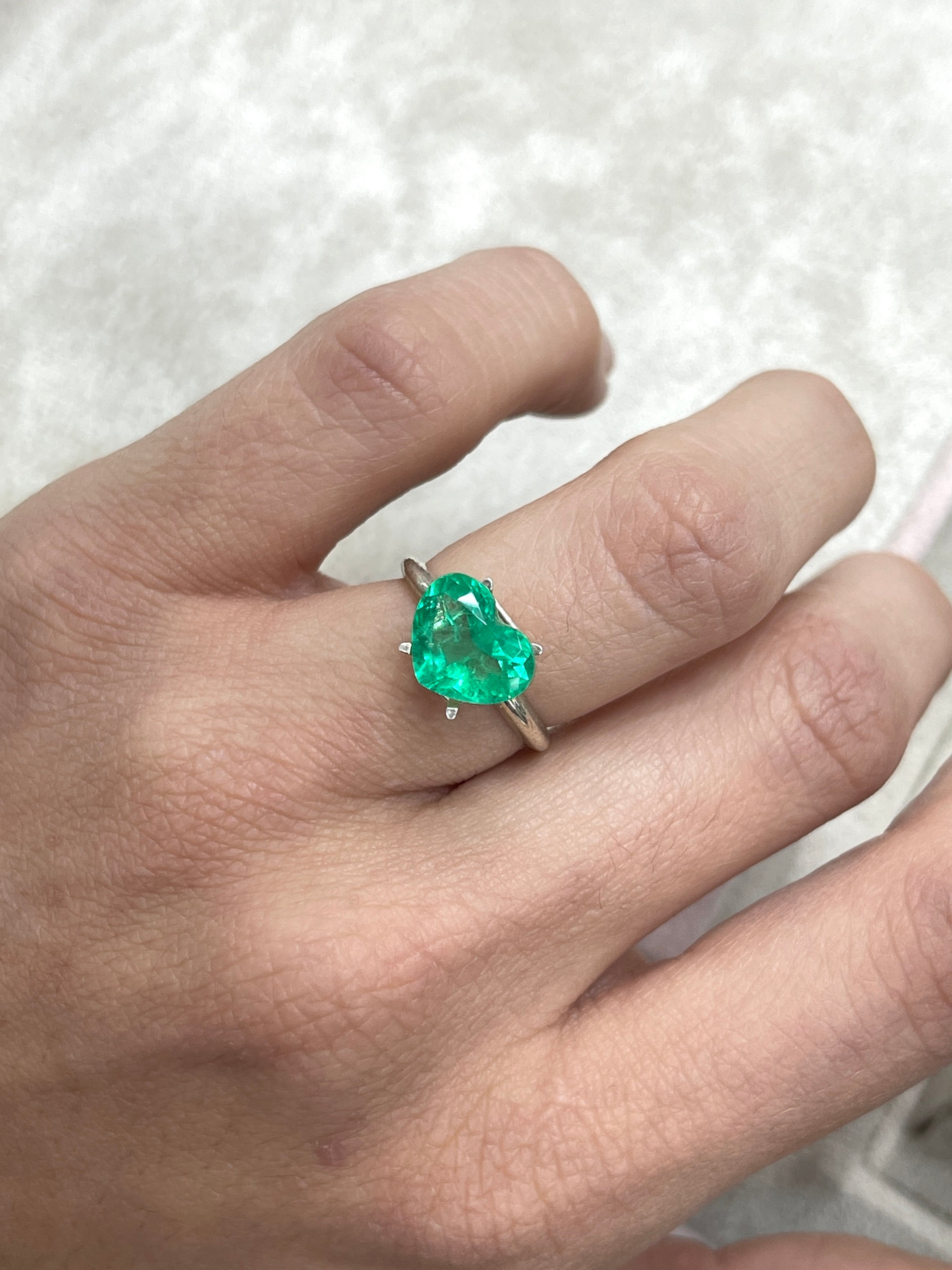 2.76 Carat 9x11 Bright Medium Green Natural Loose Colombian Emerald-Heart Cut