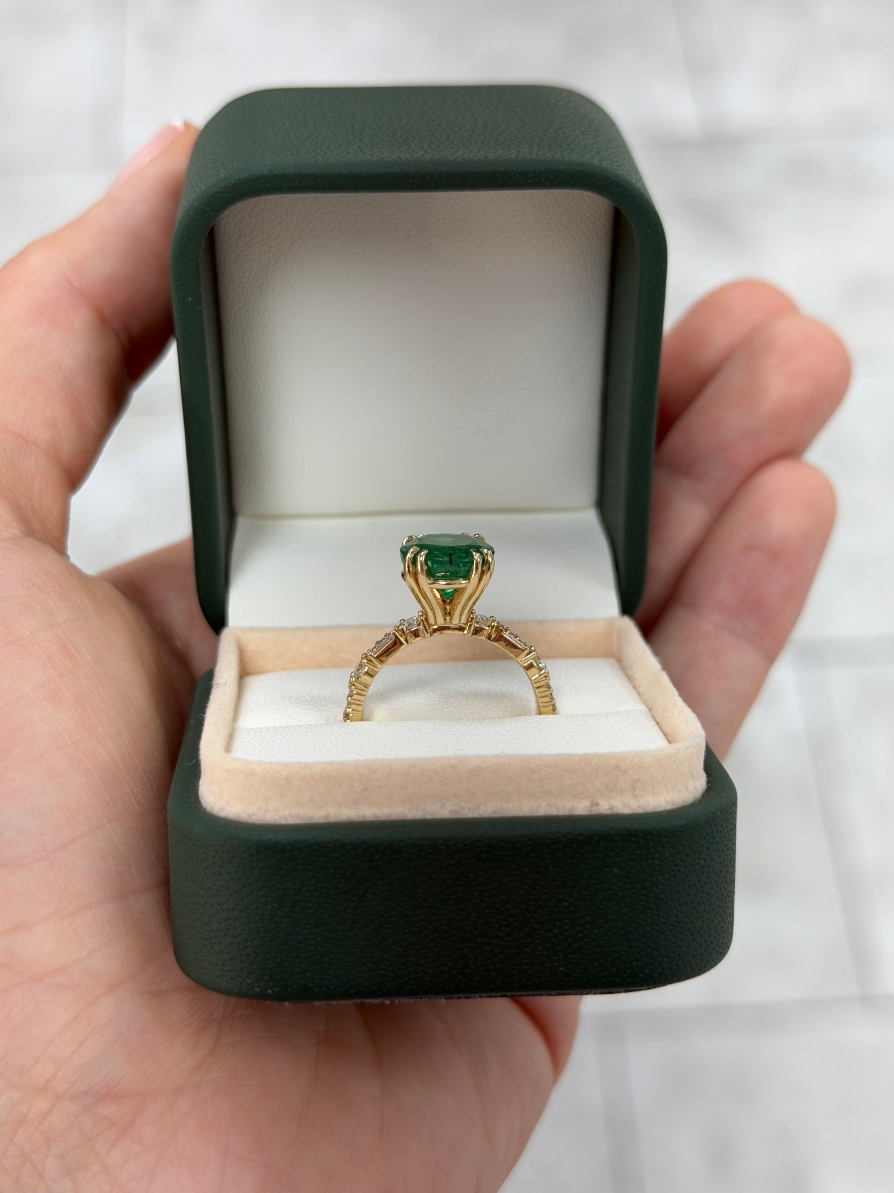 4.35tcw Natural Oval Emerald & Lab Diamond Accented Band 14K