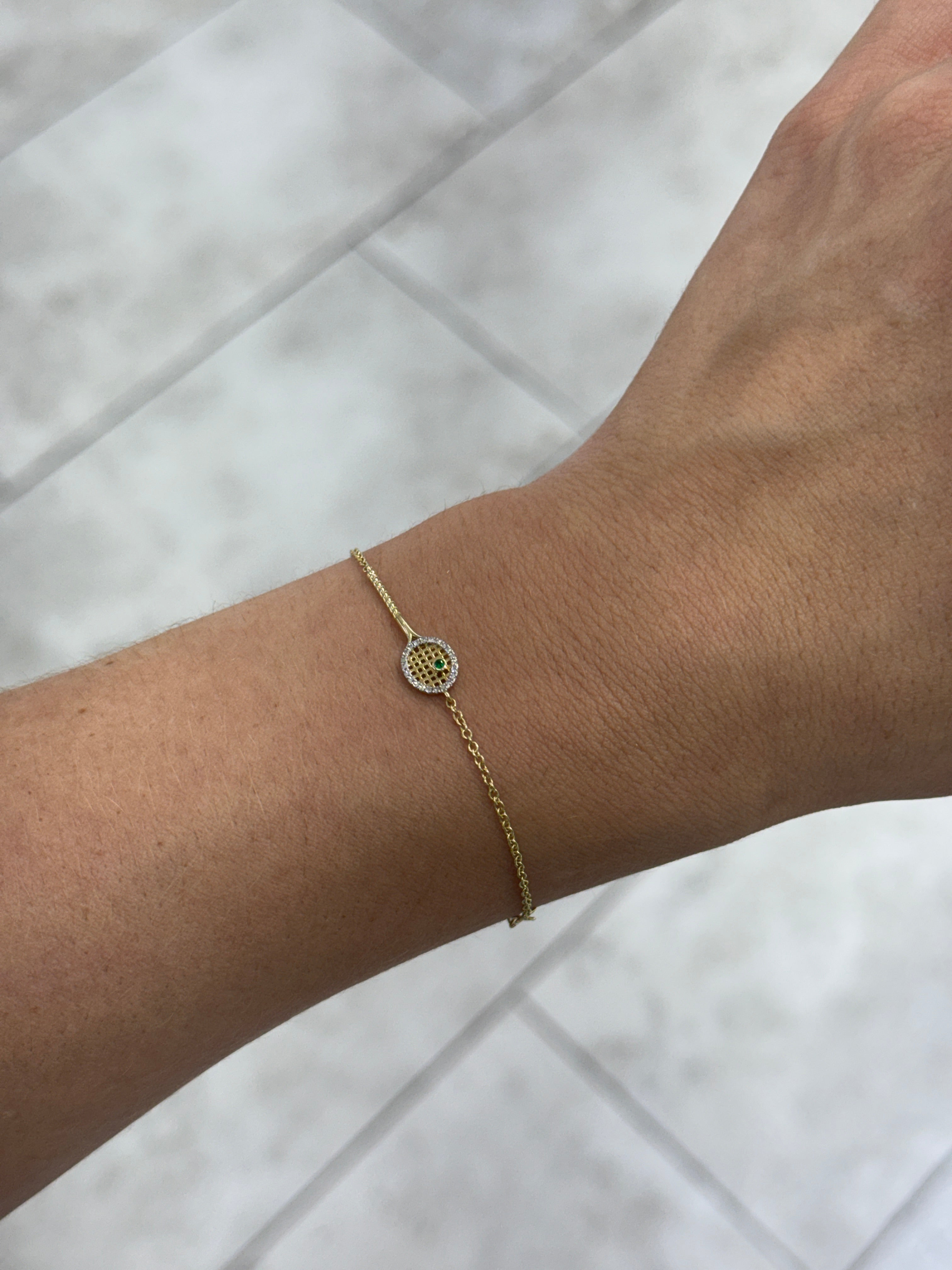 0.08tcw 14K Natural Round Emerald & Diamond Halo Tennis Bracket Gold Bracelet