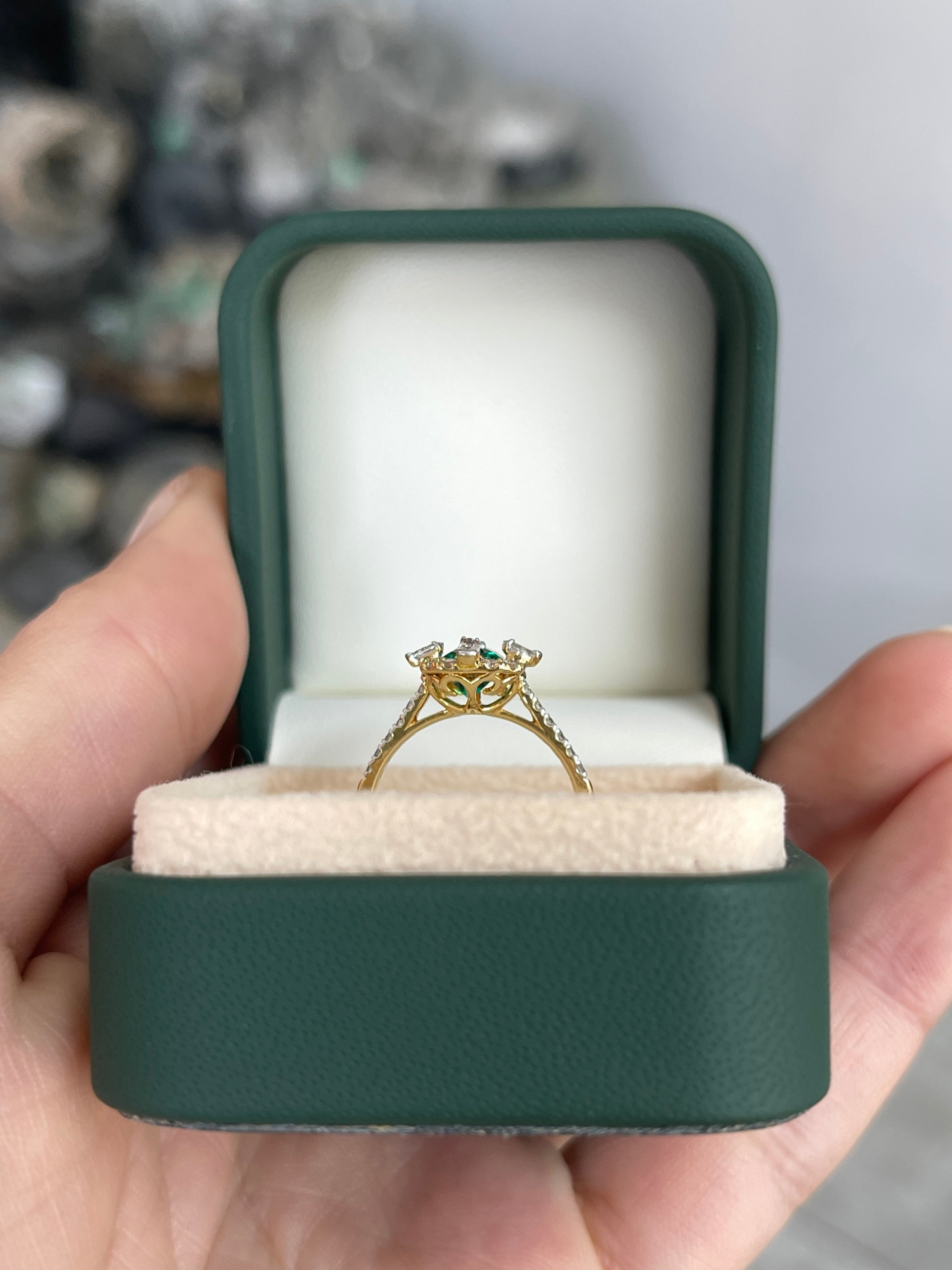 1.22TCW AAA+ Asscher Cut Emerald and Diamond Halo Engagement Ring 18K Two Tone Gold - JR Colombian Emeralds