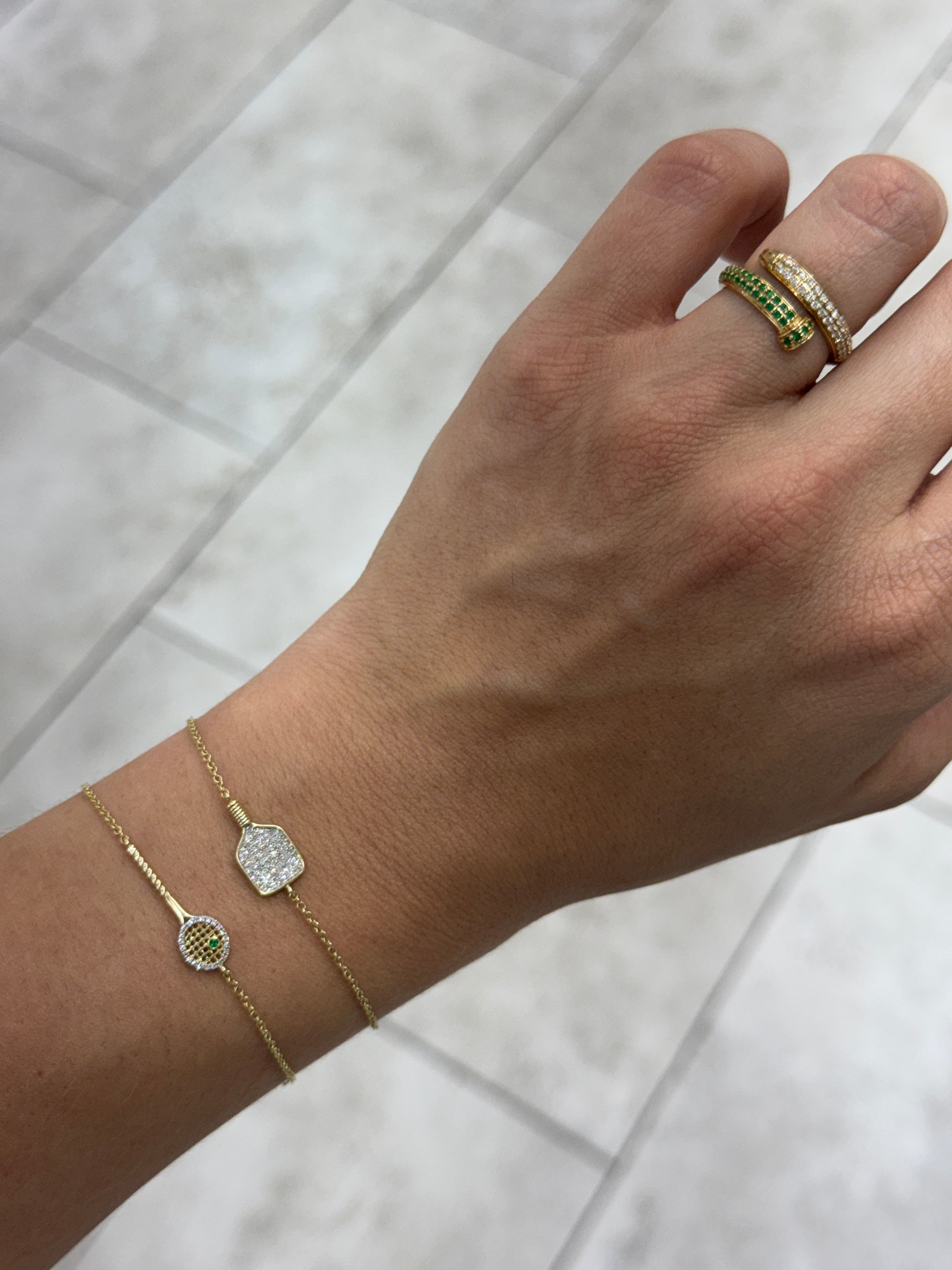 0.08tcw 14K Natural Round Emerald & Diamond Halo Tennis Bracket Gold Bracelet