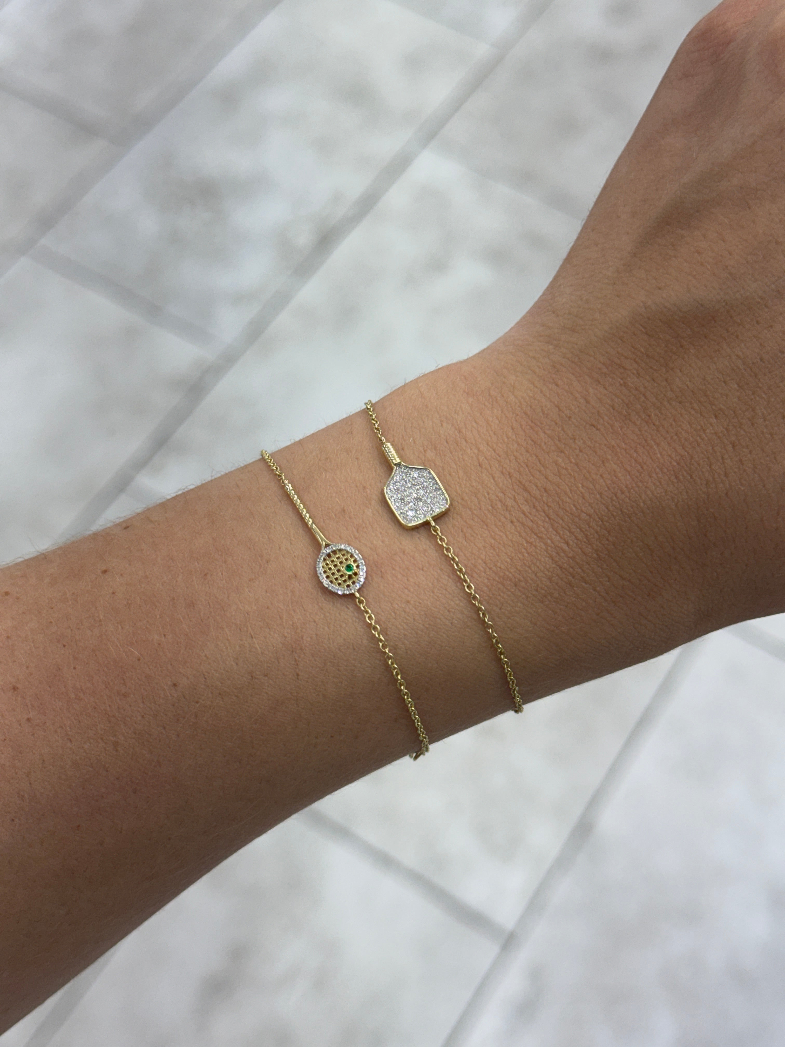 0.08tcw 14K Natural Round Emerald & Diamond Halo Tennis Bracket Gold Bracelet