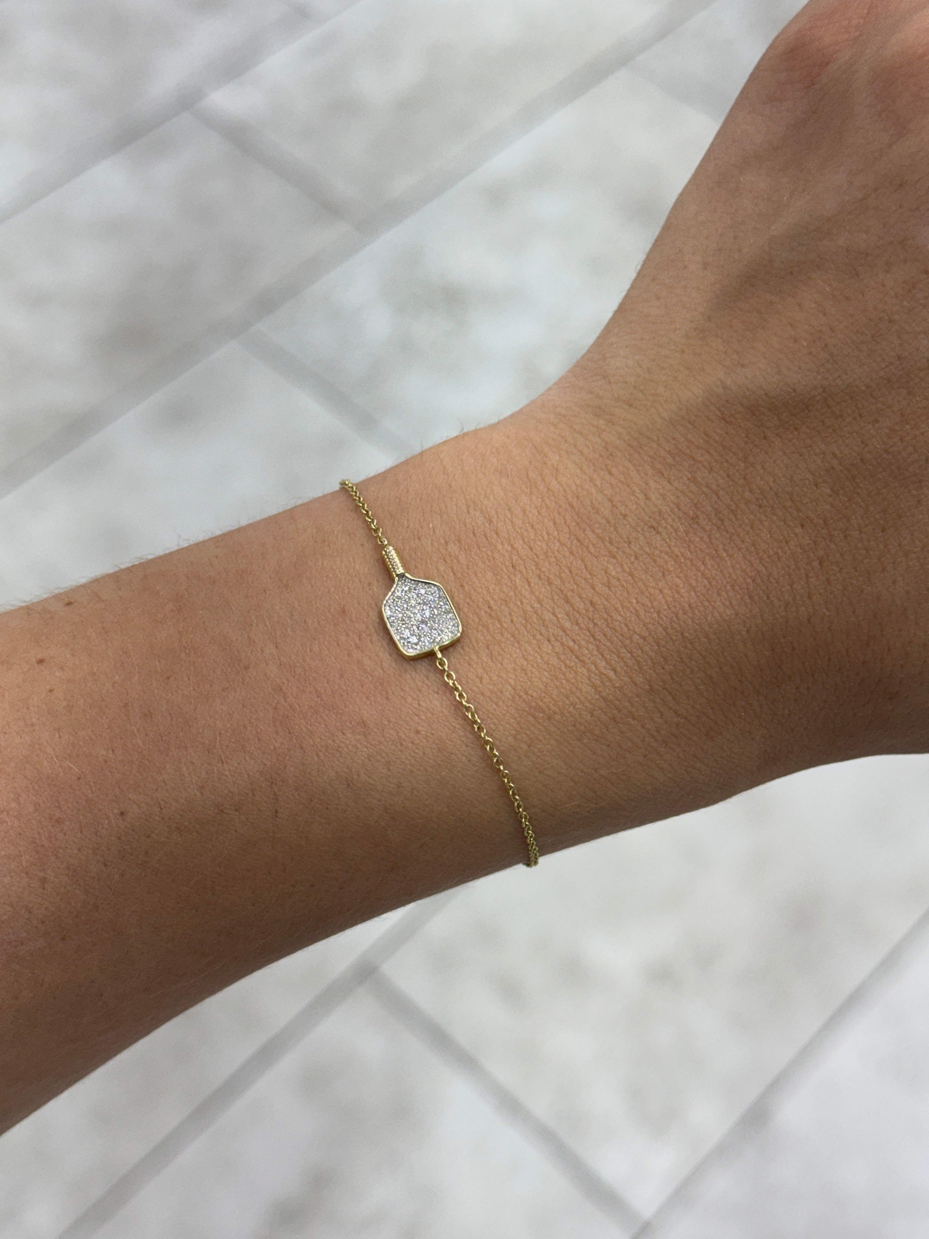 0.20tcw 14K Natural Diamond Pave Set Pickleball Bracket Charm Cable Bracelet