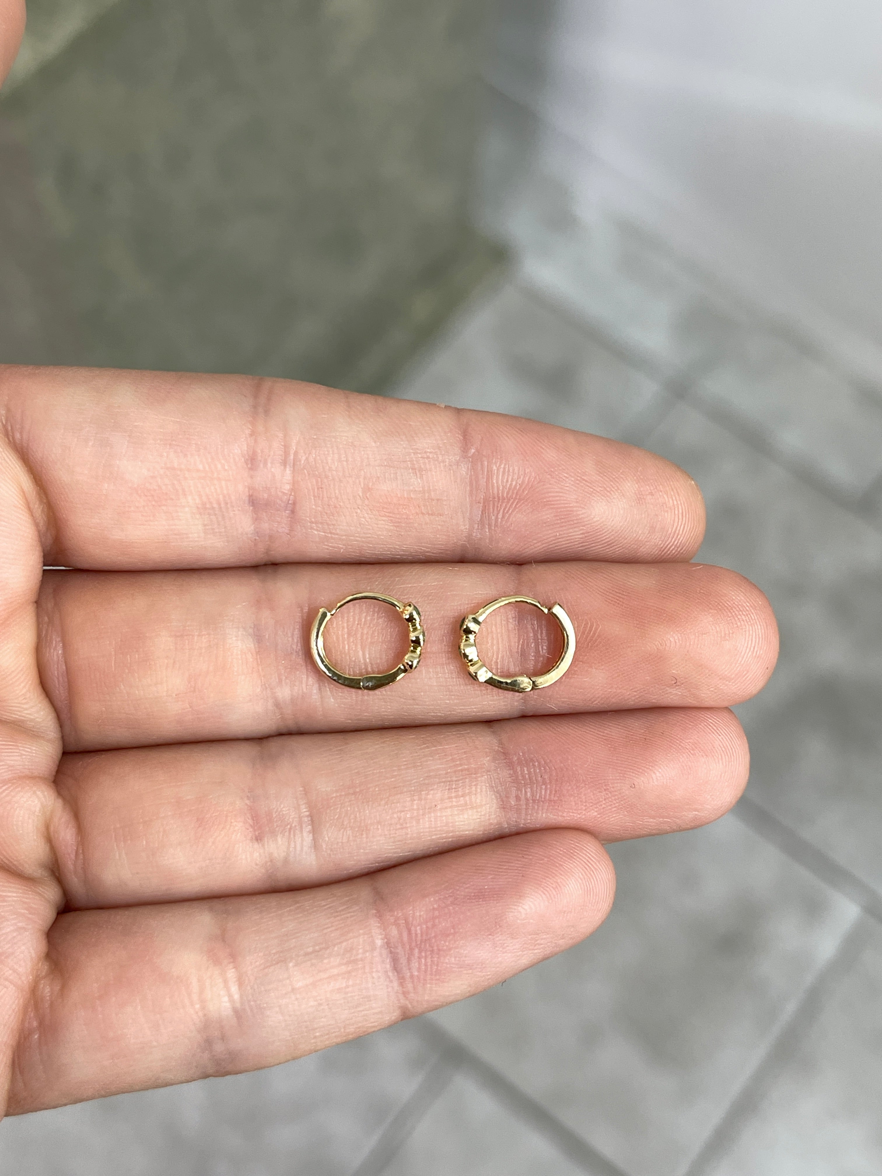 Mini Bezel Set Emerald Huggie Hoop Earrings 14K - JR Colombian Emeralds