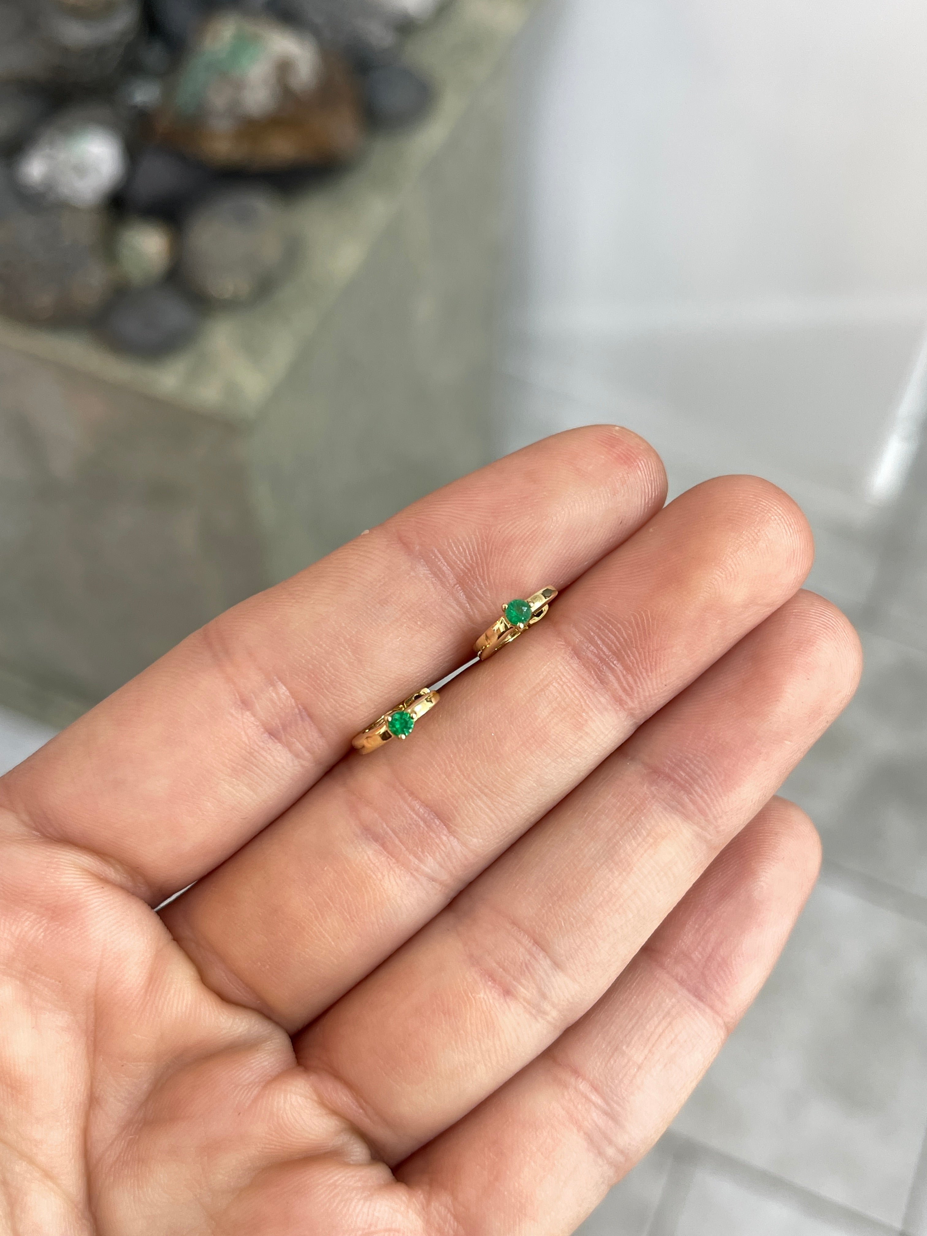 Mini Emerald Huggie Earrings 14K Gold - JR Colombian Emeralds