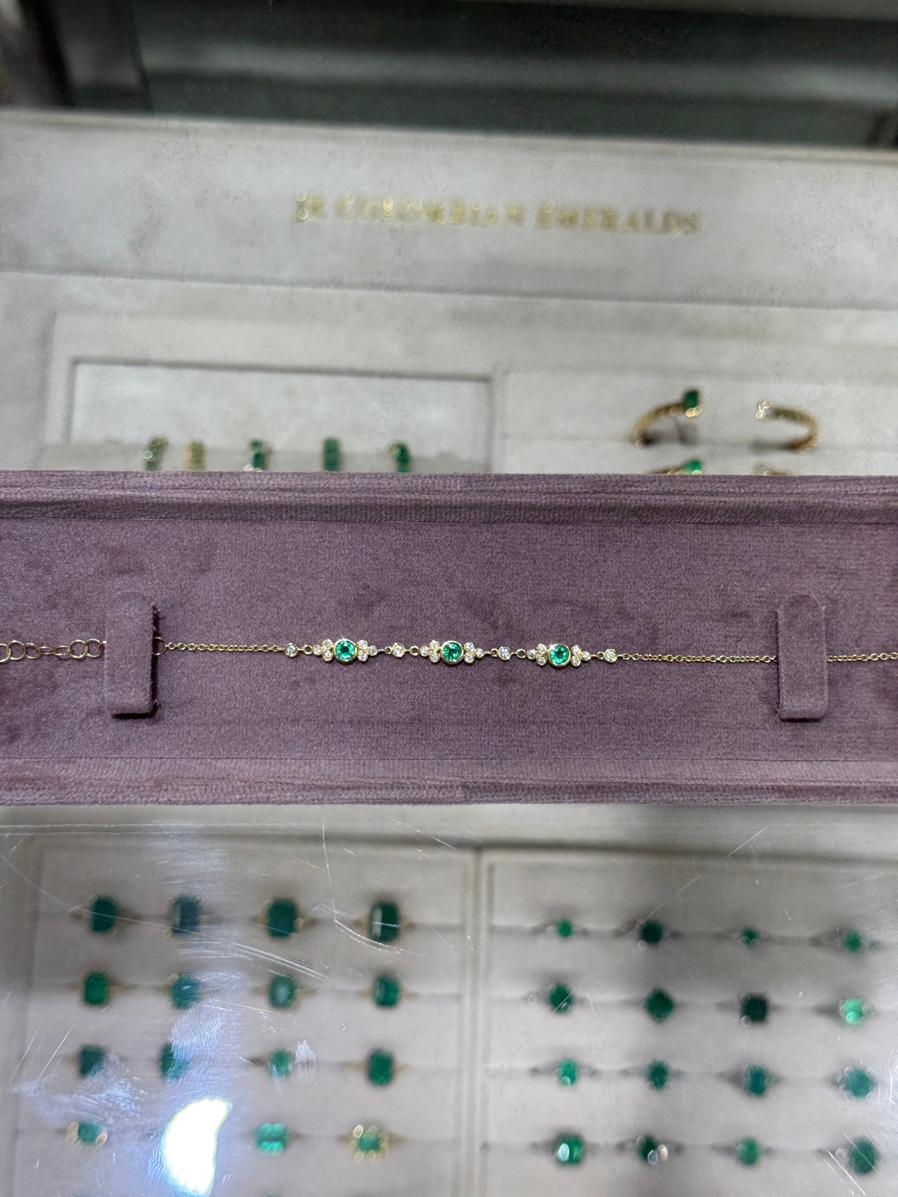 0.75tcw 14K Natural Round Emerald & Diamond Bezel Set Constellation Bracelet