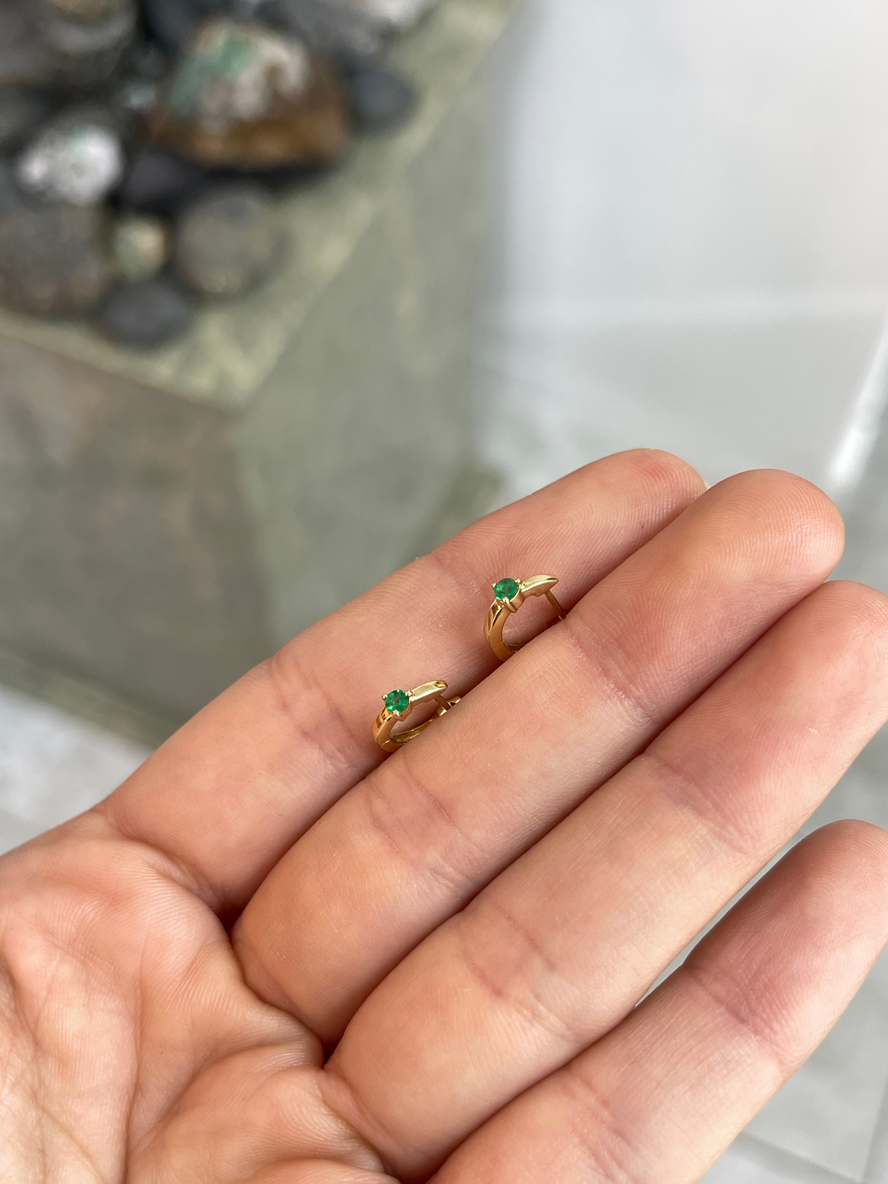 Mini Emerald Huggie Earrings 14K Gold - JR Colombian Emeralds