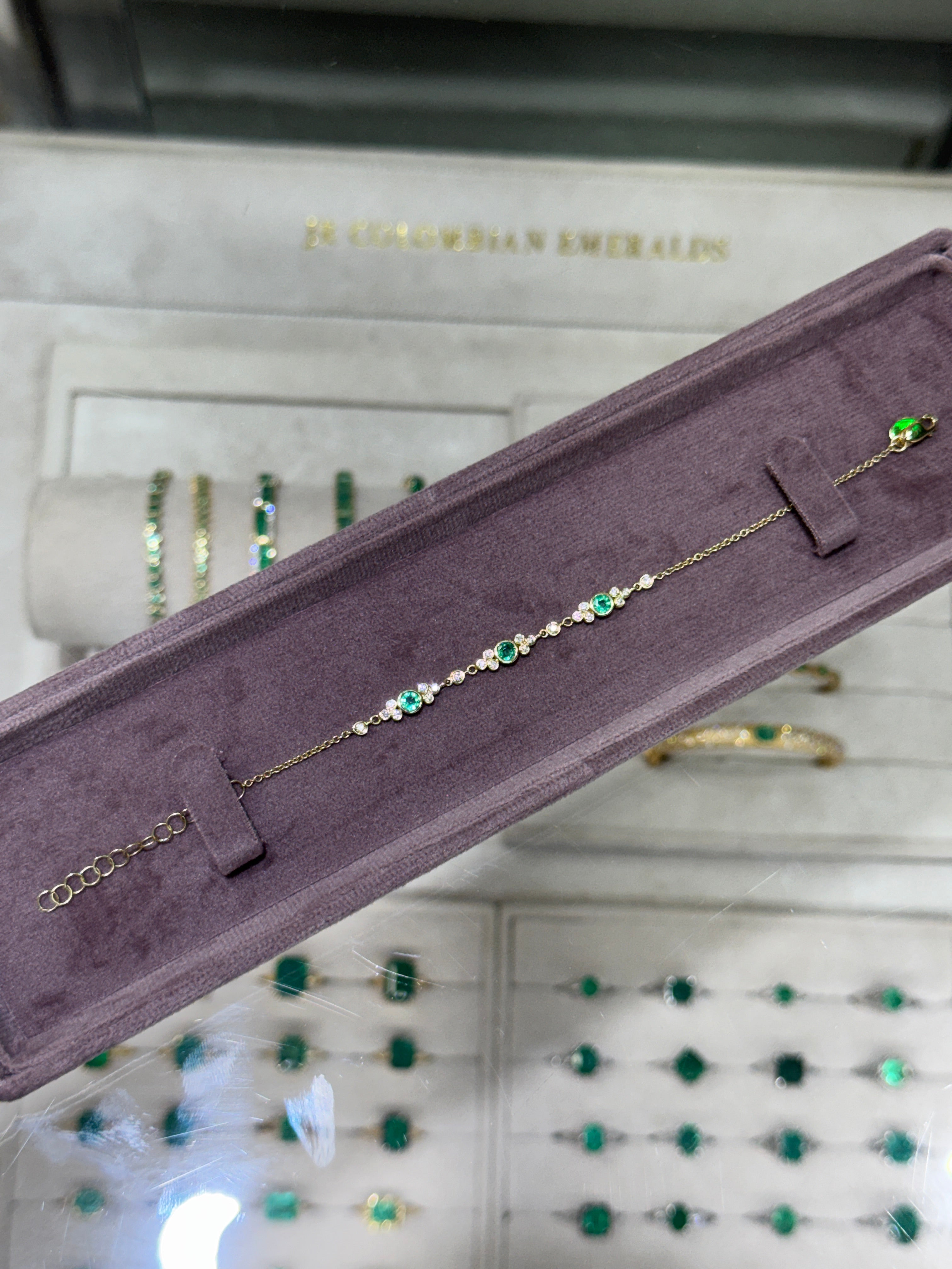 0.75tcw 14K Natural Round Emerald & Diamond Bezel Set Constellation Bracelet
