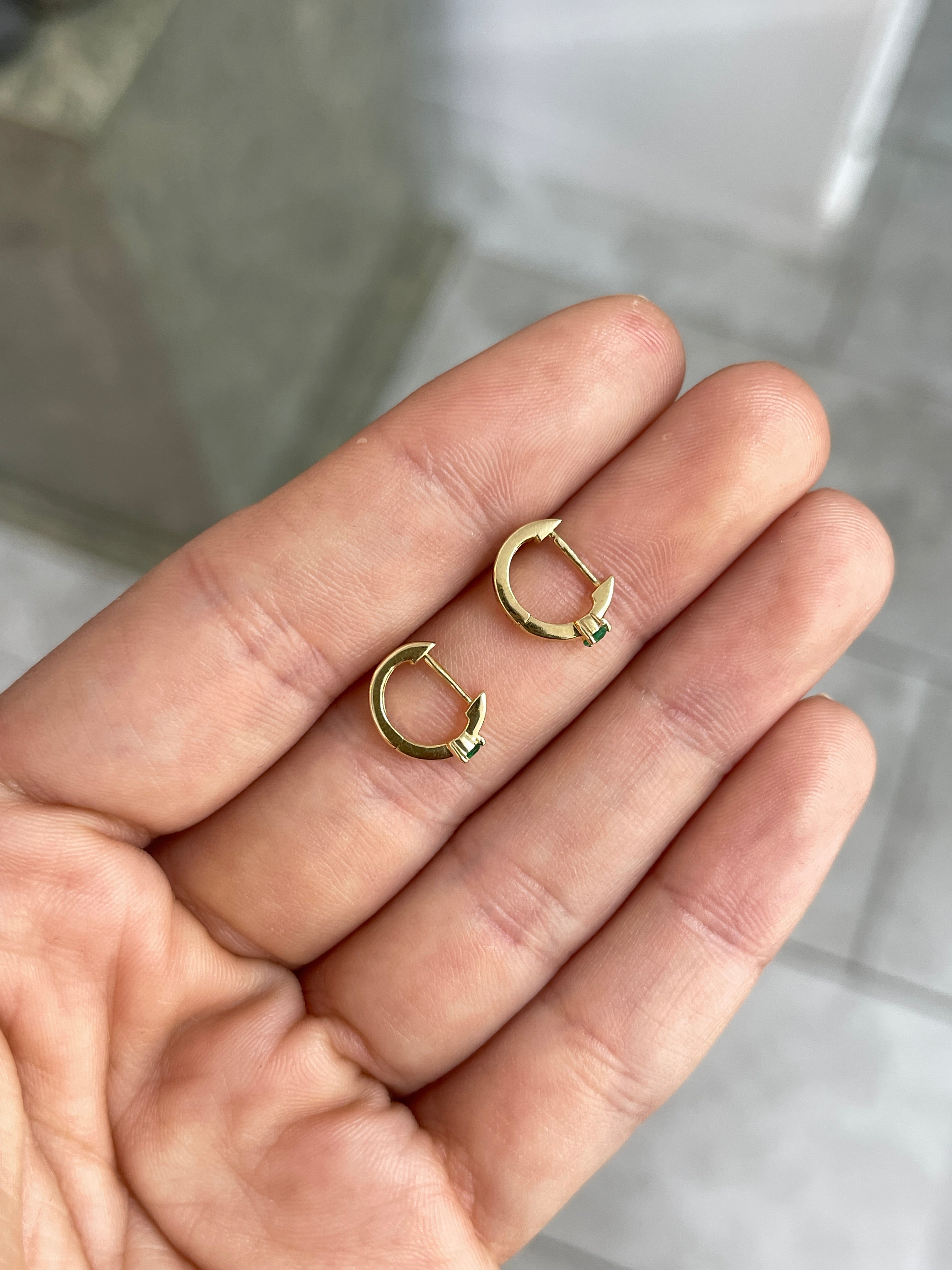 Mini Emerald Huggie Earrings 14K Gold - JR Colombian Emeralds