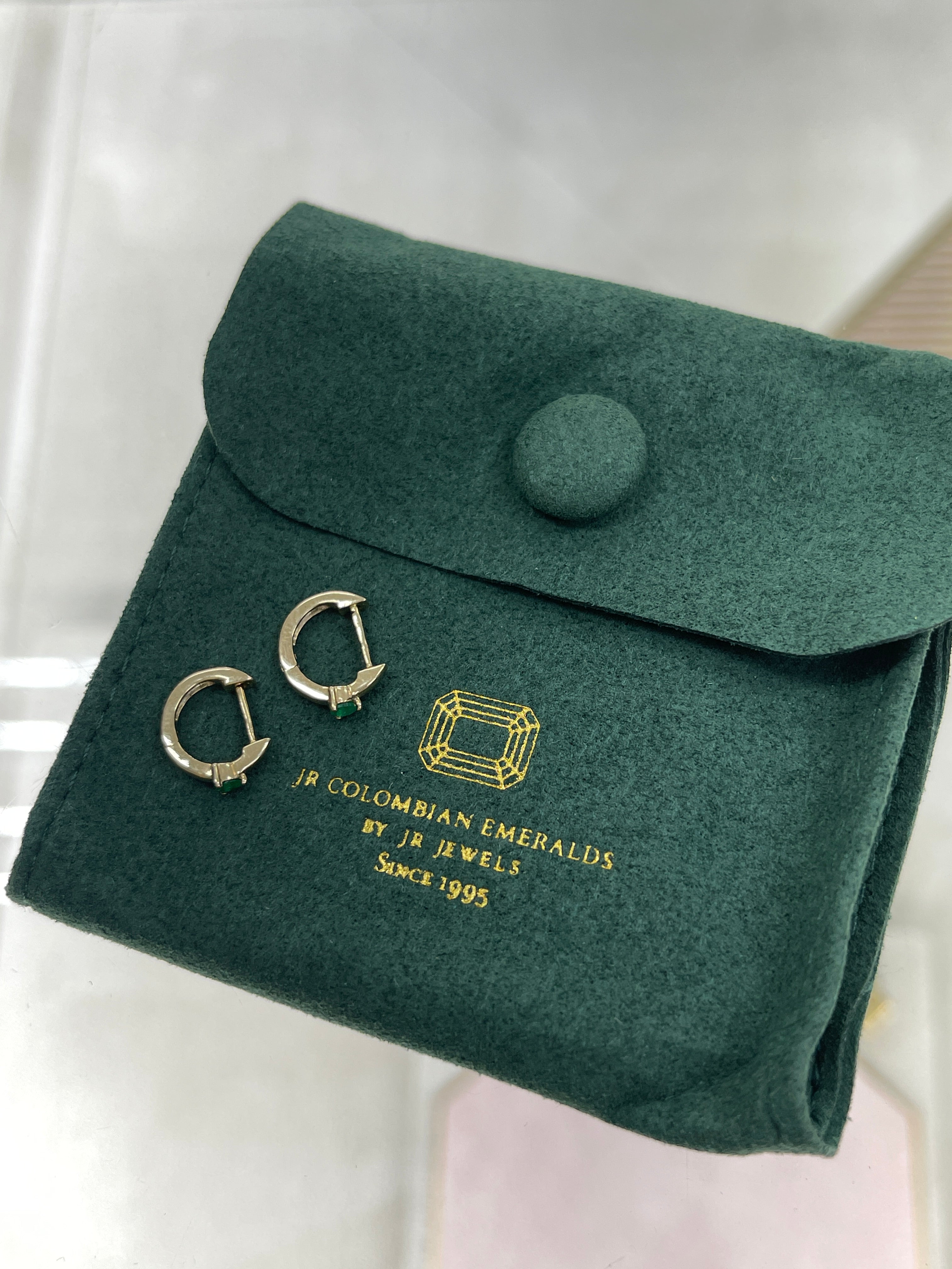 Mini Emerald Huggie Earrings 14K Gold - JR Colombian Emeralds