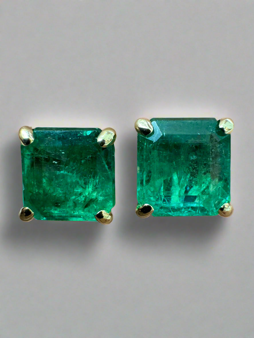 2.53tcw 6x6 Asscher Cut Natural Emerald Classic Stud Earrings 14K
