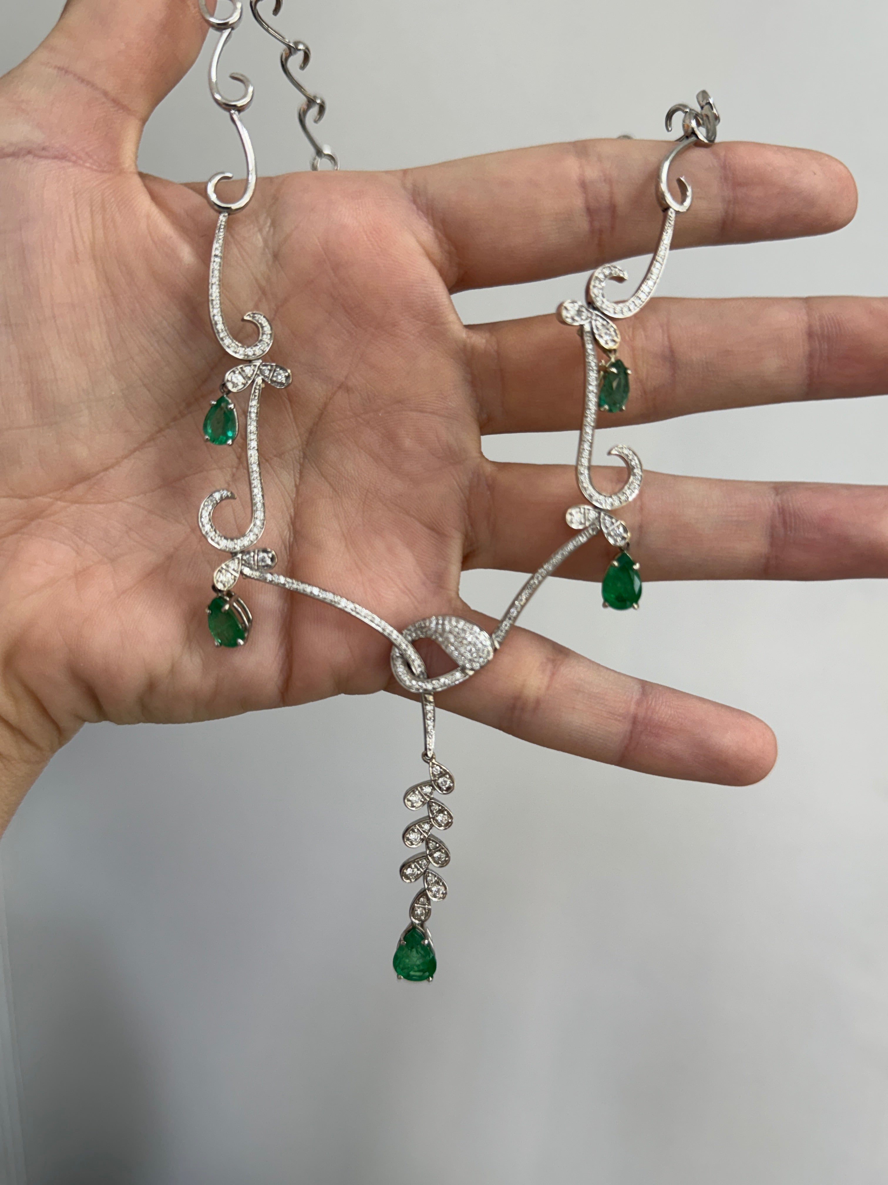 7.89tcw 18K Regal Emerald & Diamond Statement Necklace