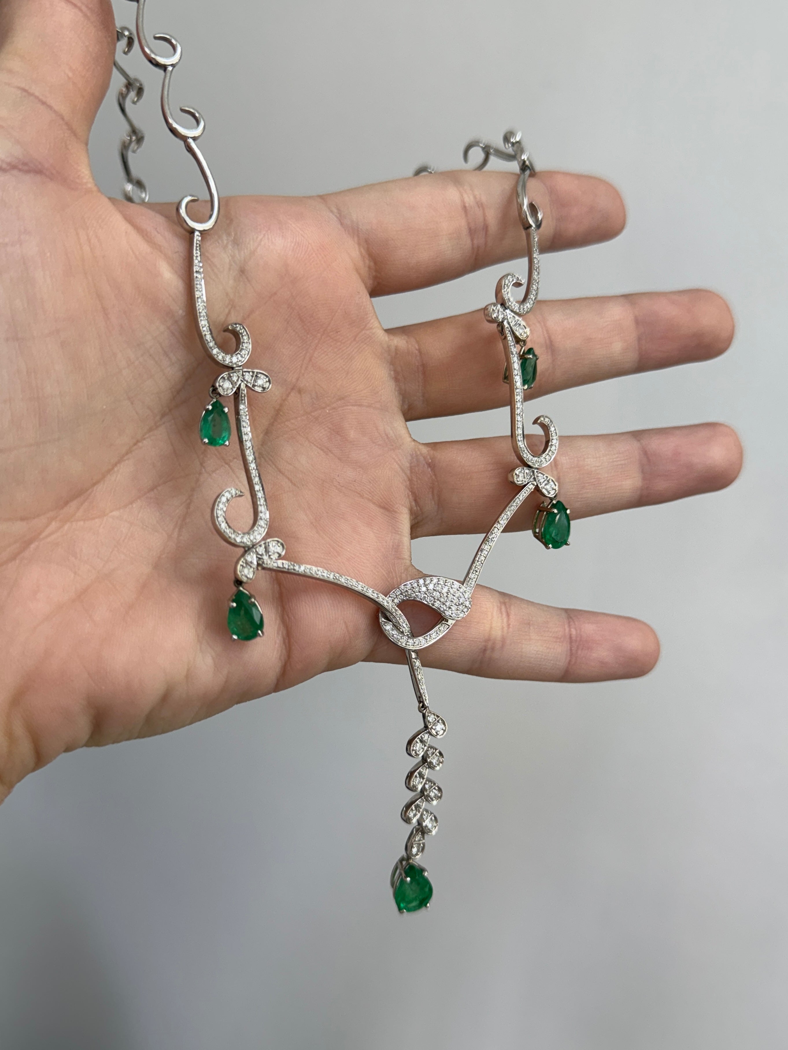 7.89tcw 18K Regal Emerald & Diamond Statement Necklace