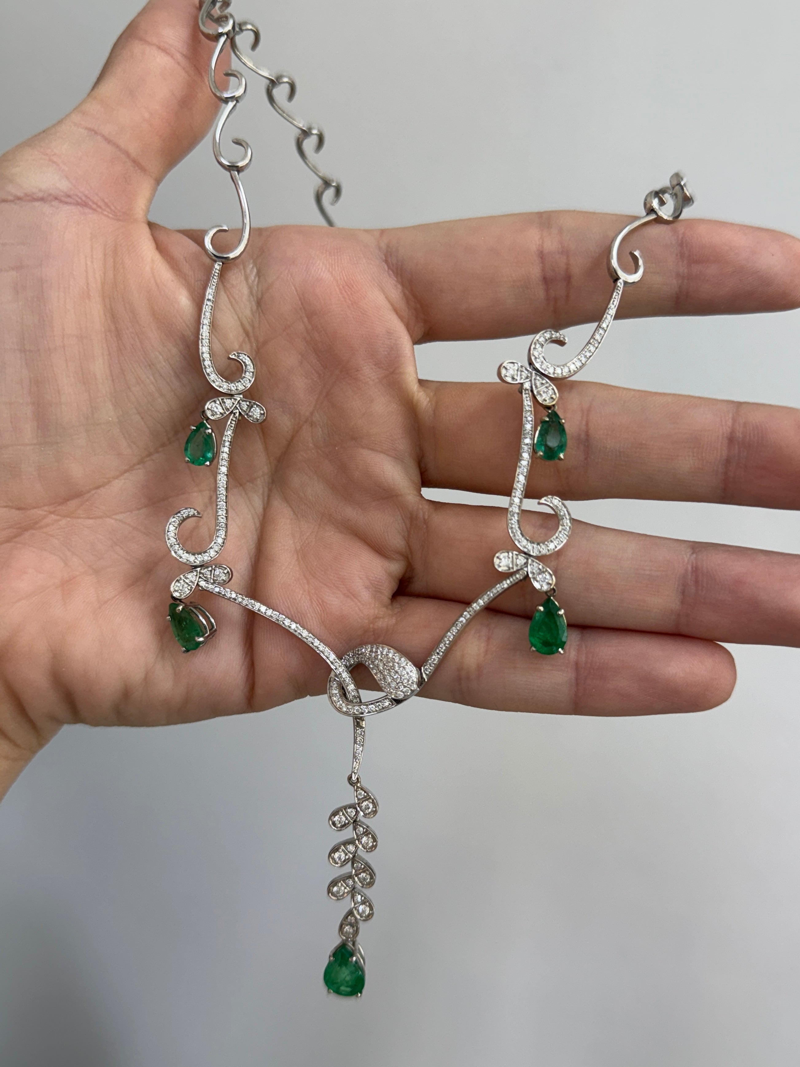 7.89tcw 18K Regal Emerald & Diamond Statement Necklace