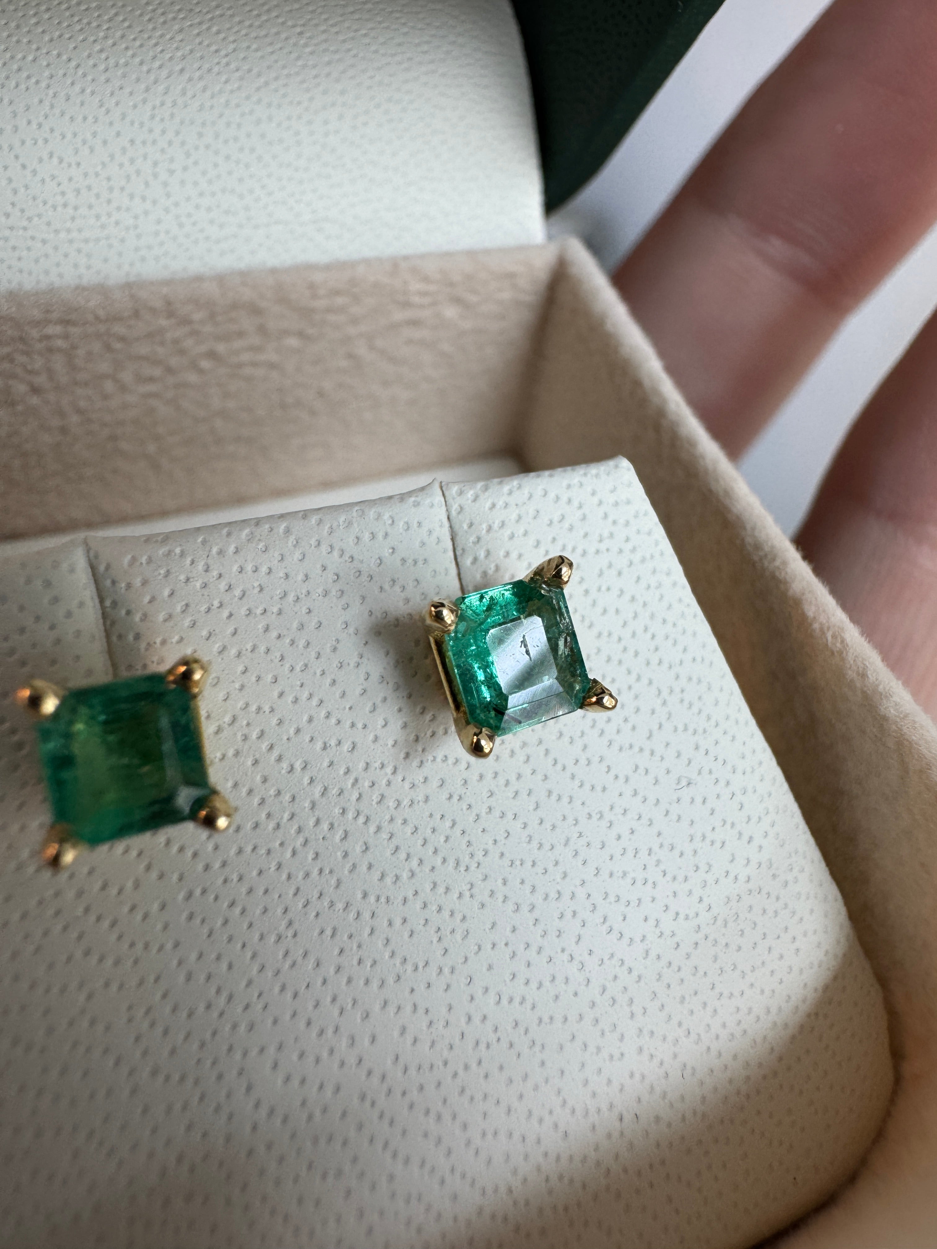 0.80tcw Petite Asscher Cut Emerald Stud Earrings 14K