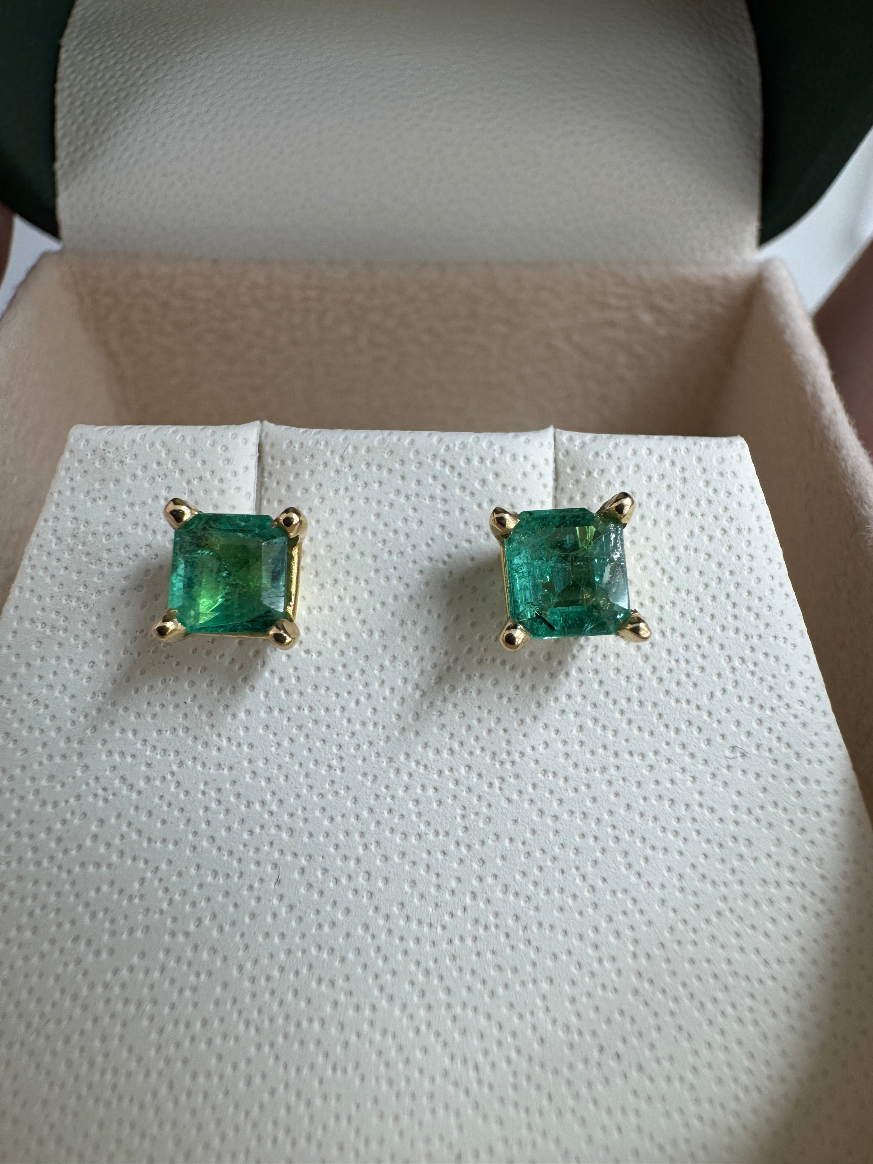 0.80tcw Petite Asscher Cut Emerald Stud Earrings 14K