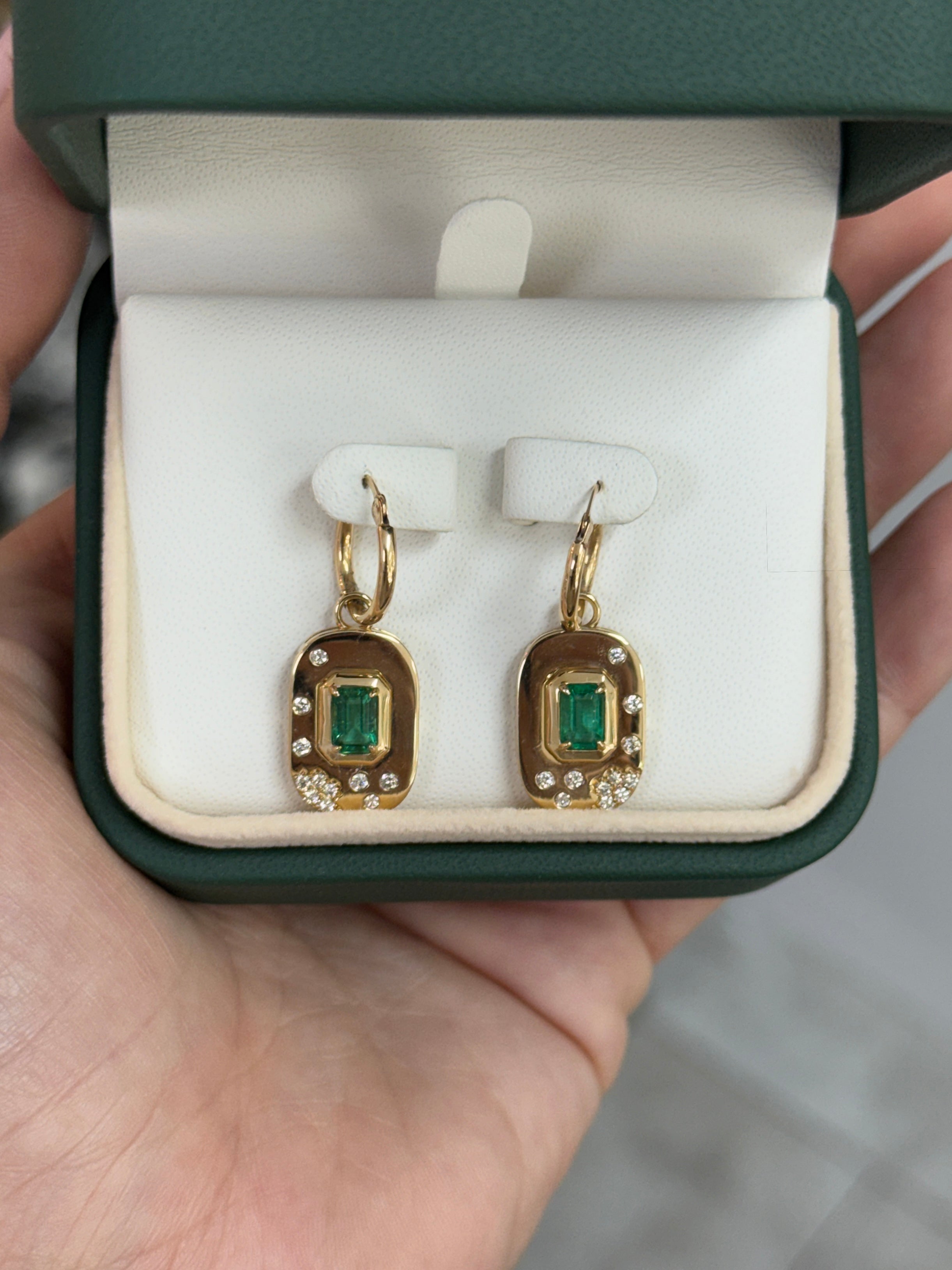 1.45tcw 14K Natural Emerald & Diamond Accent Drop and Dangle Hoop Earrings