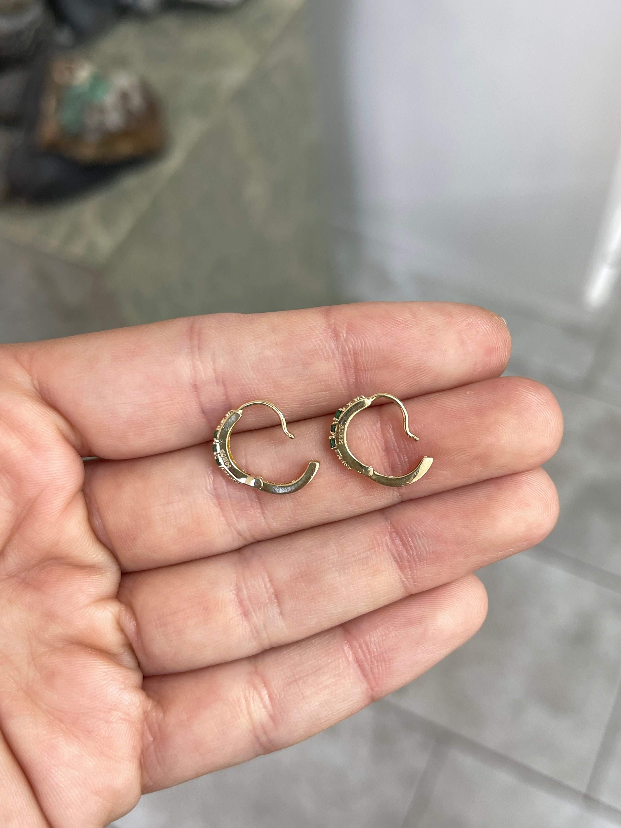 Emerald & Diamond Huggie Earrings 14K