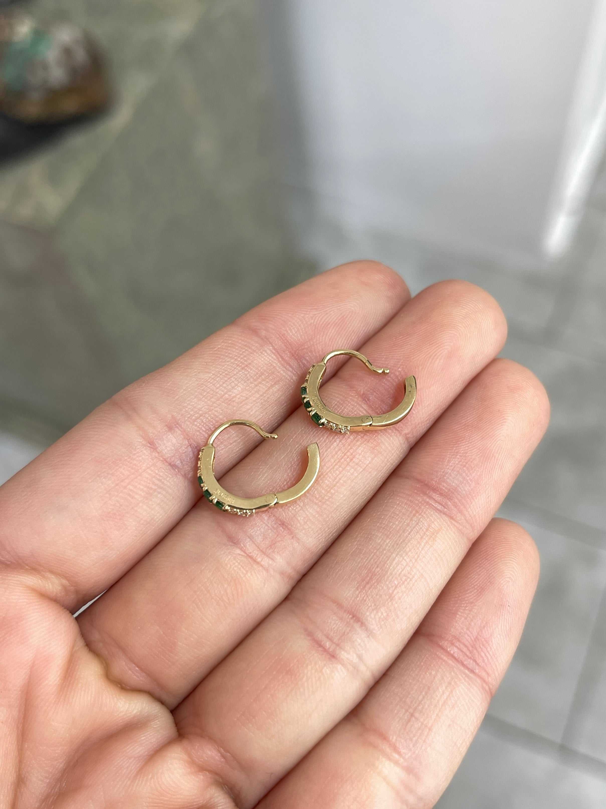 Emerald & Diamond Huggie Earrings 14K - JR Colombian Emeralds