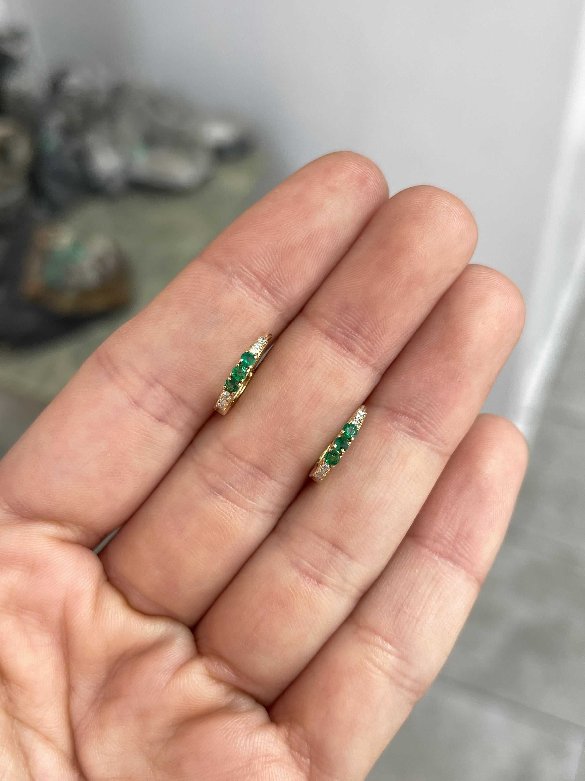 Emerald & Diamond Huggie Earrings 14K - JR Colombian Emeralds