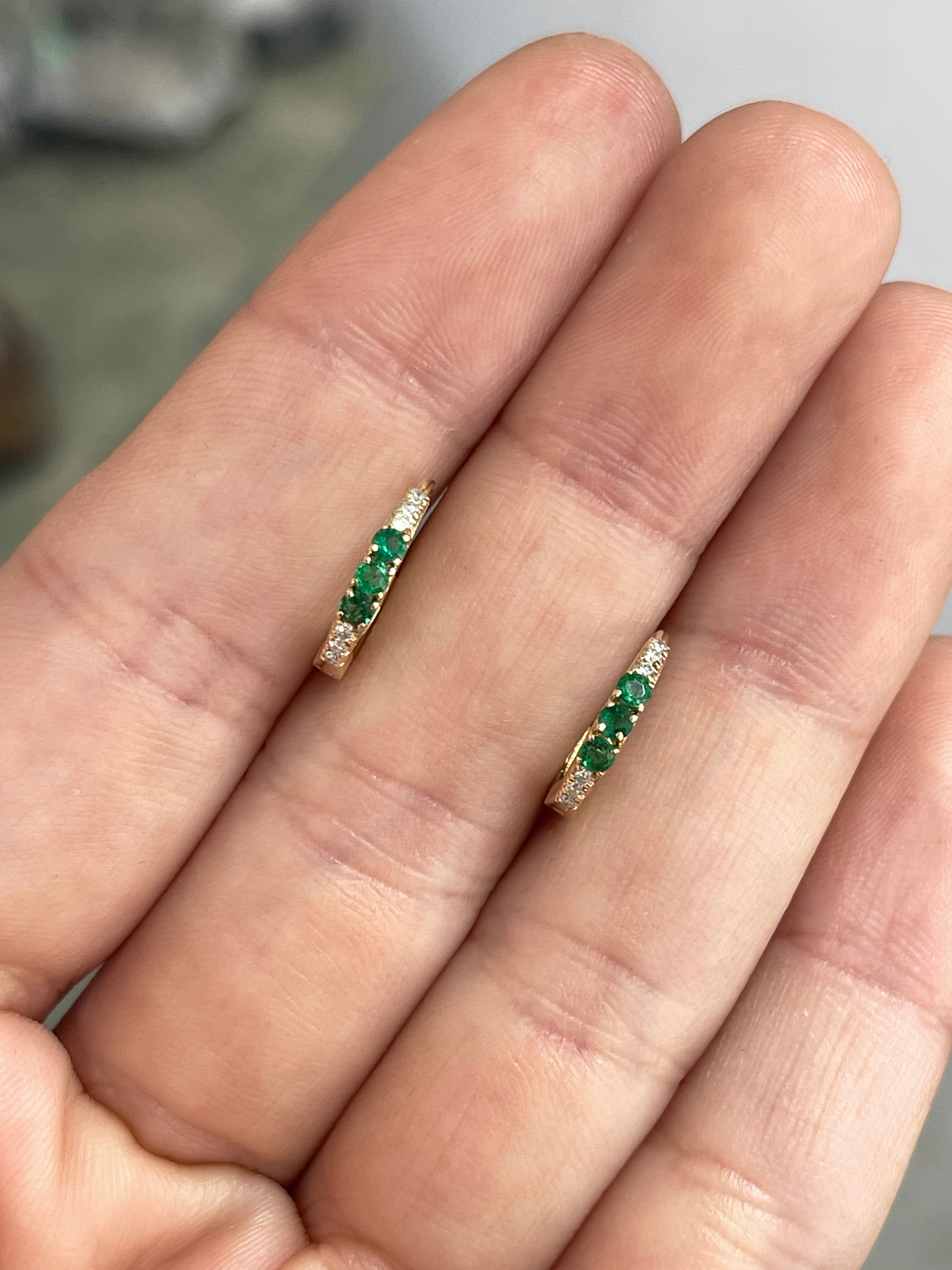 Emerald & Diamond Huggie Earrings 14K