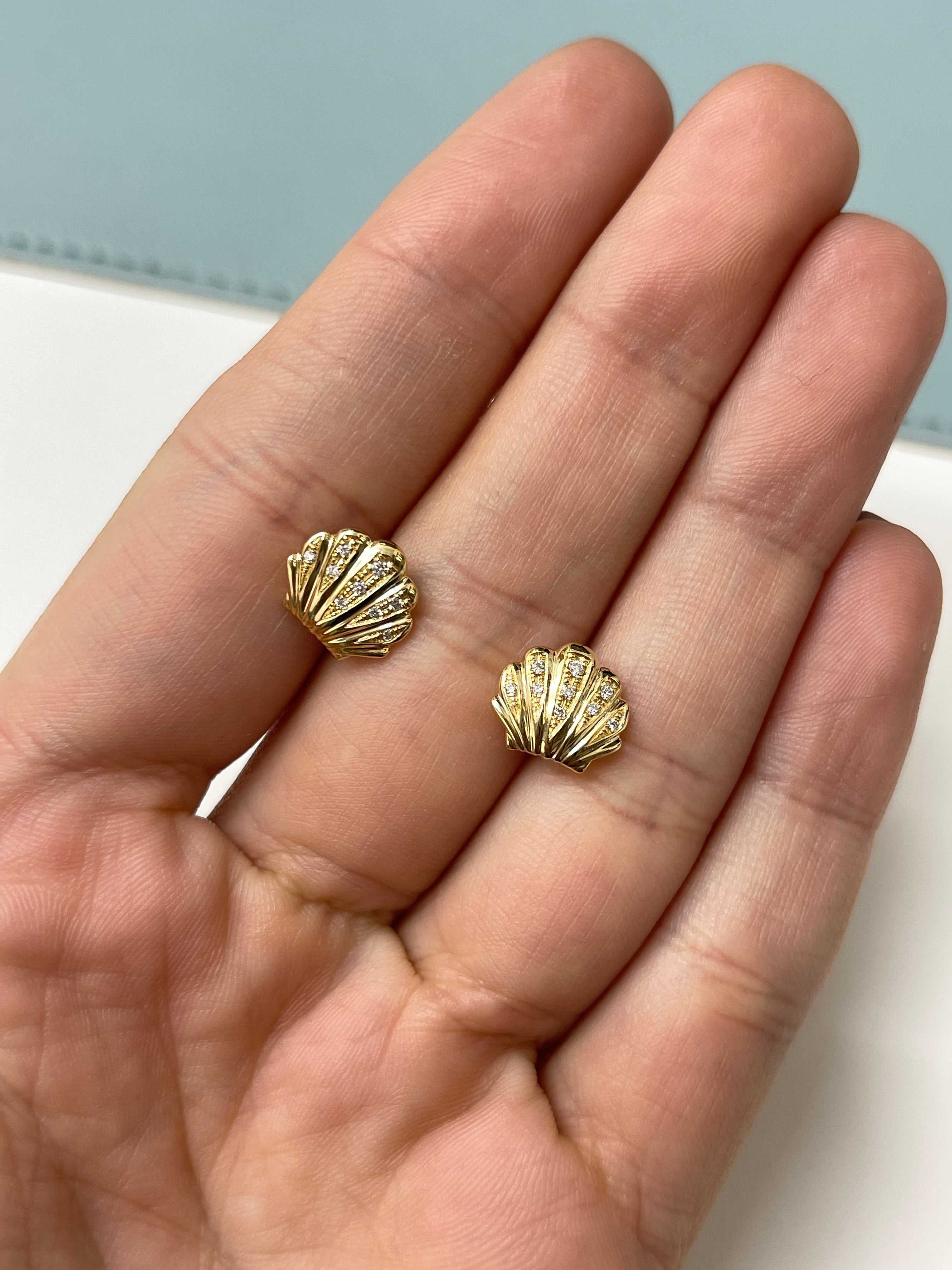 As Seen on Instagram: 18K Gold Diamond Sea Shell Studs - JR Colombian Emeralds