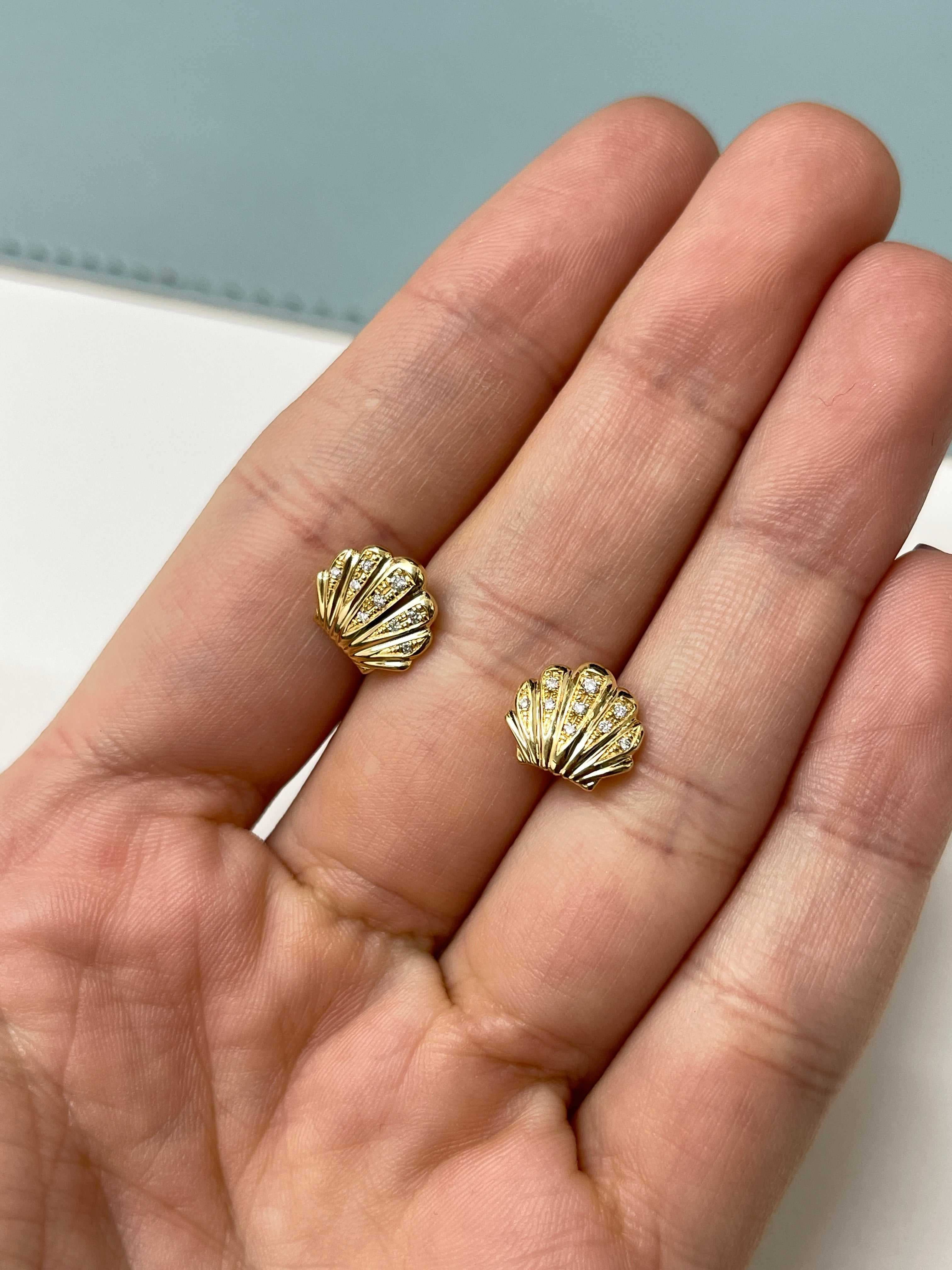 As Seen on Instagram: 18K Gold Diamond Sea Shell Studs - JR Colombian Emeralds