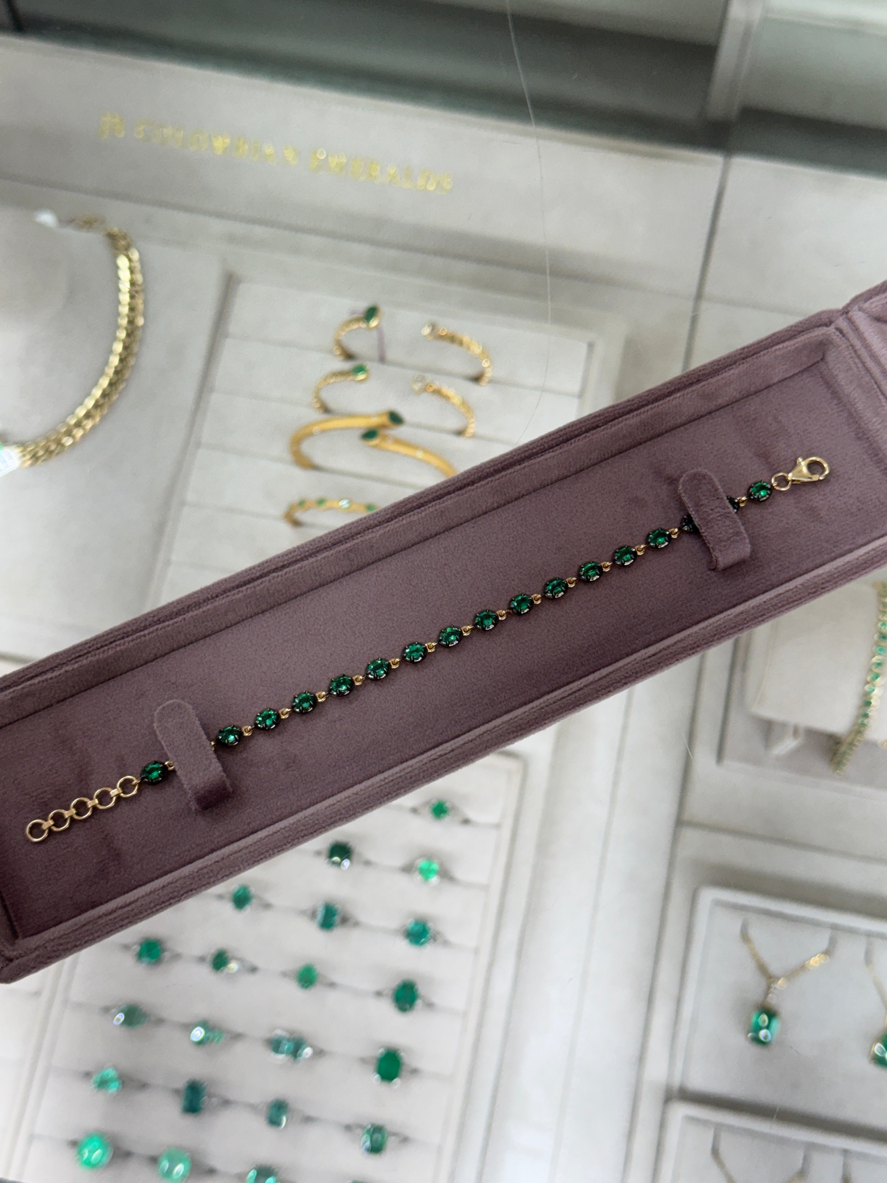 3.22tcw 14K Georgian Style Oval Emerald Tennis Bracelet with Black Rhodium