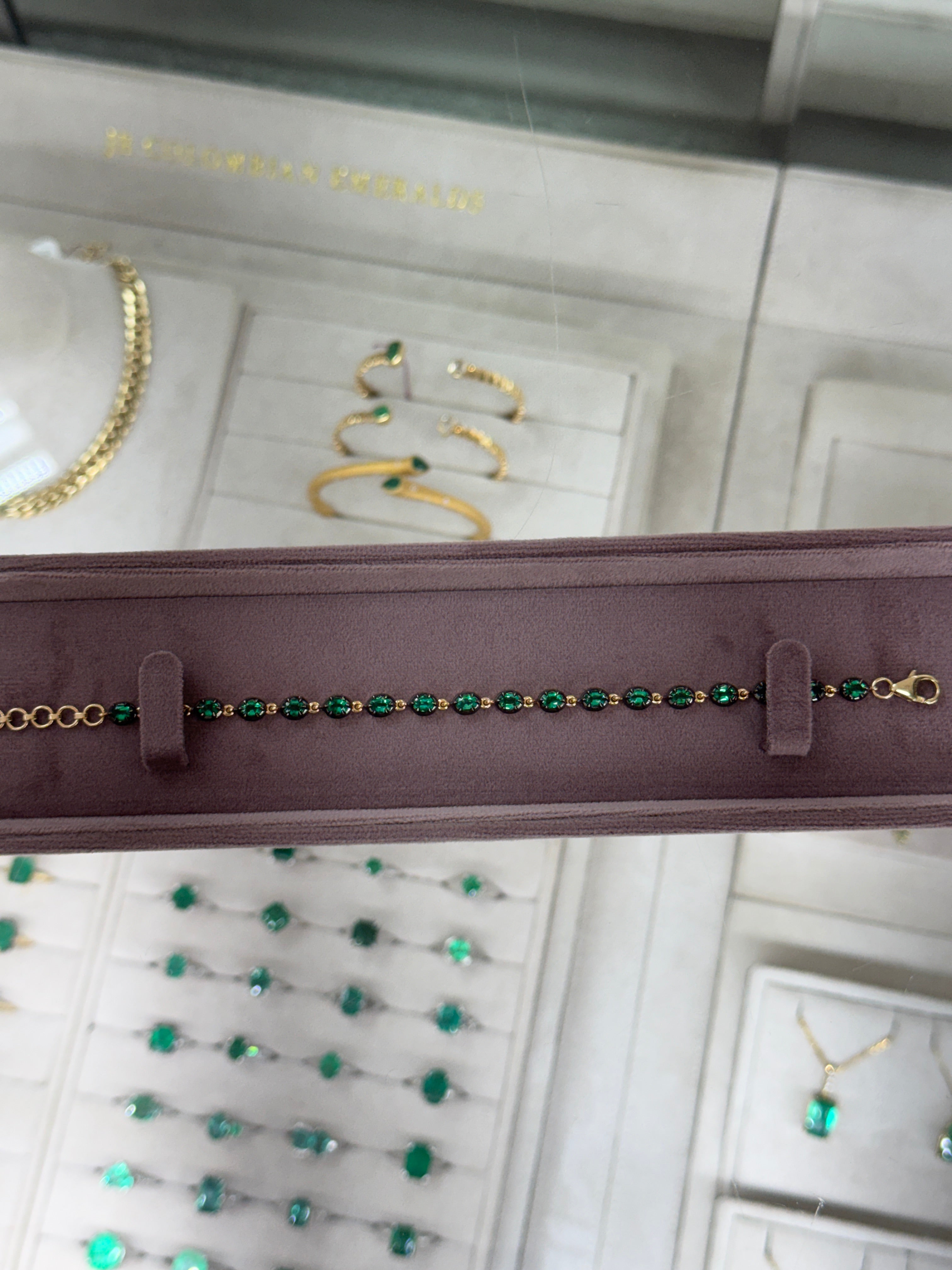 3.22tcw 14K Georgian Style Oval Emerald Tennis Bracelet with Black Rhodium