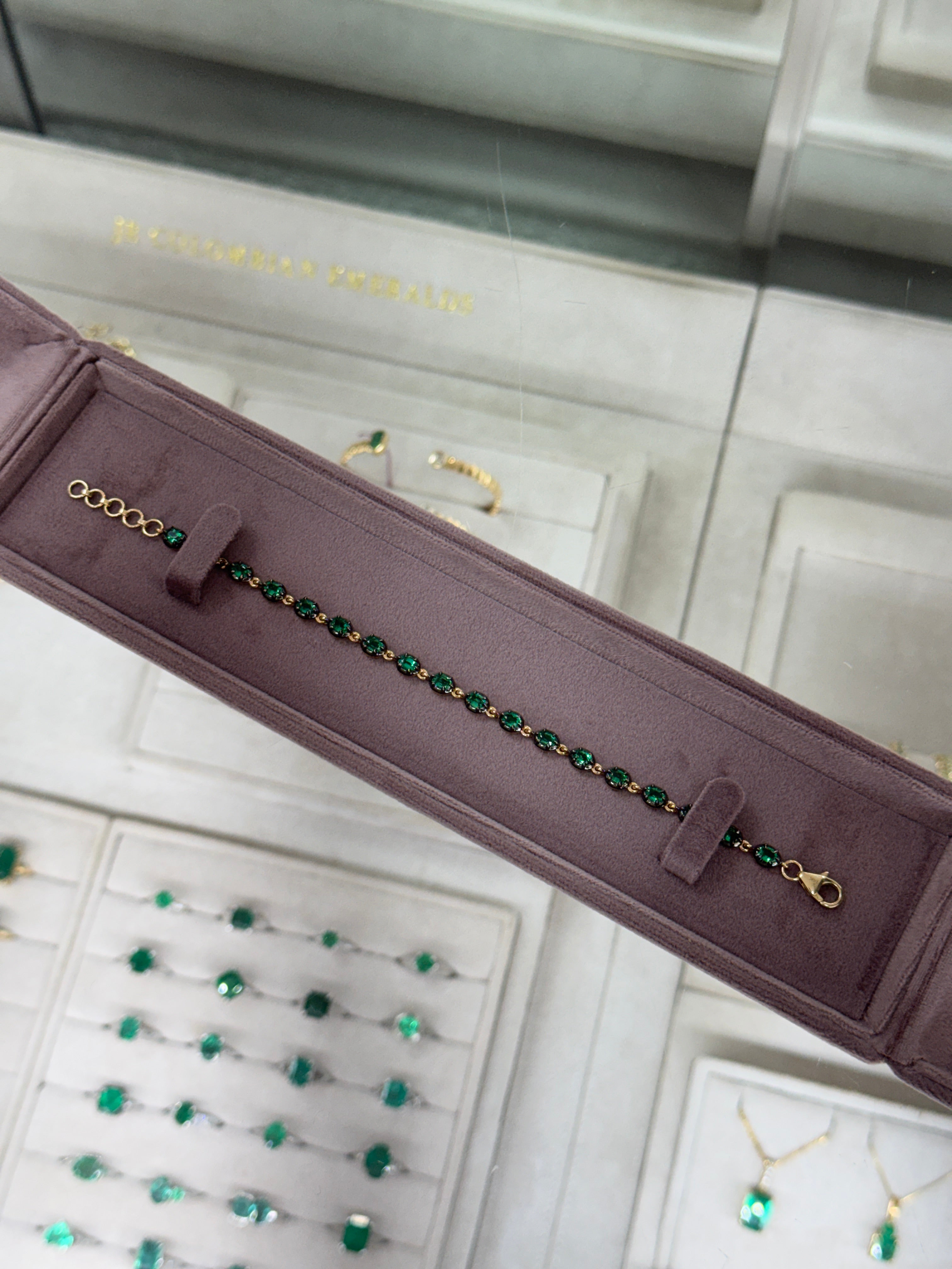 3.22tcw 14K Georgian Style Oval Emerald Tennis Bracelet with Black Rhodium