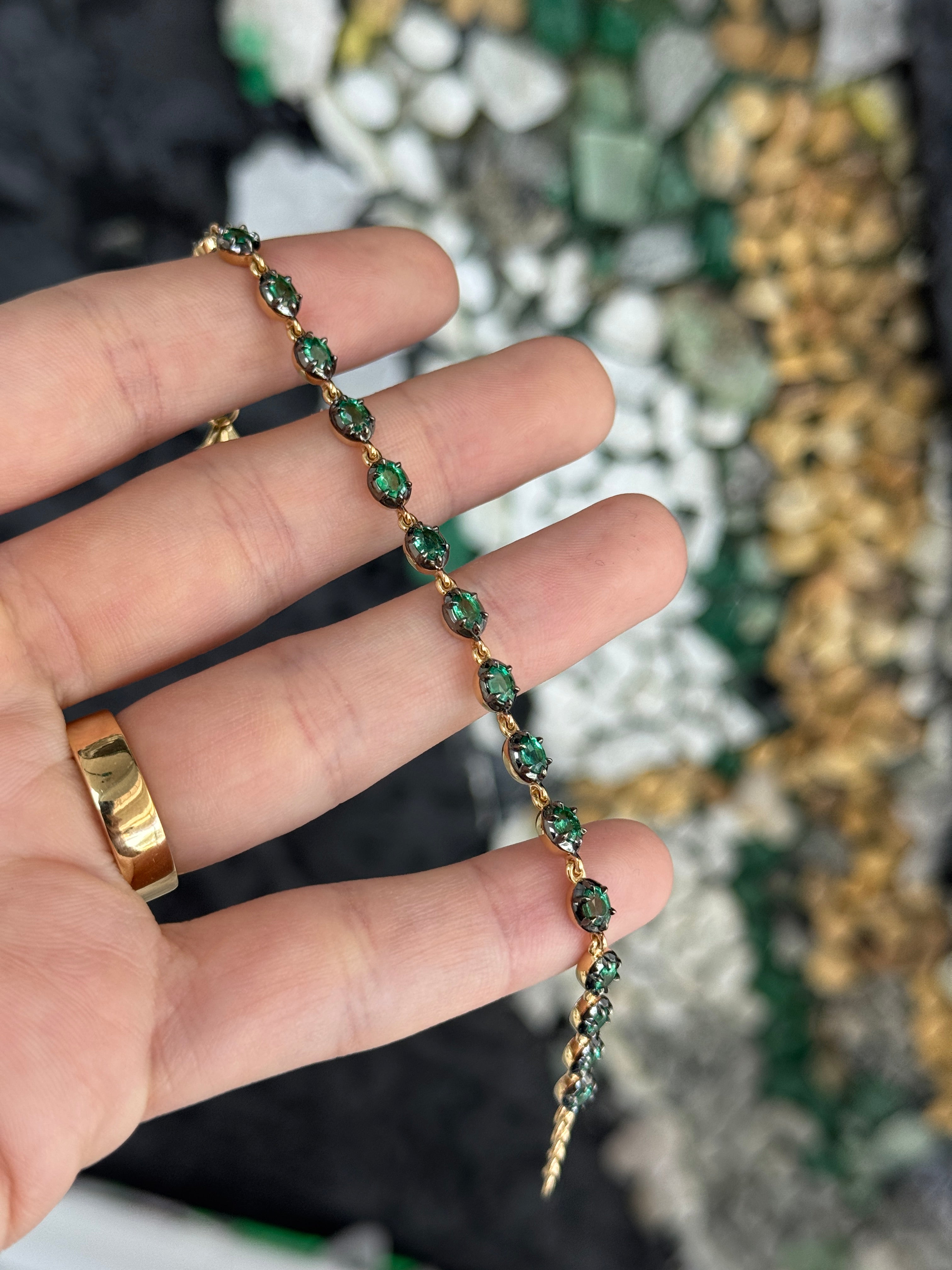 3.22tcw 14K Georgian Style Oval Emerald Tennis Bracelet with Black Rhodium