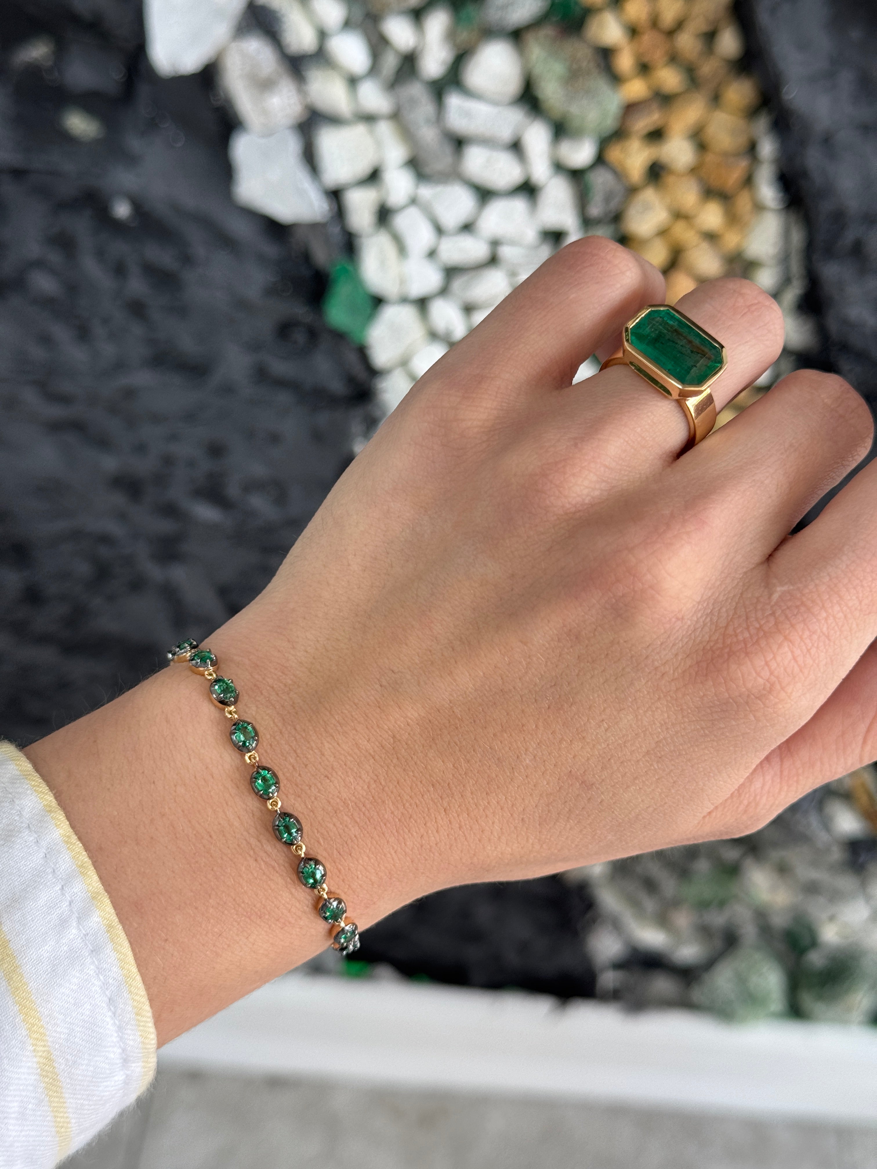 3.22tcw 14K Georgian Style Oval Emerald Tennis Bracelet with Black Rhodium