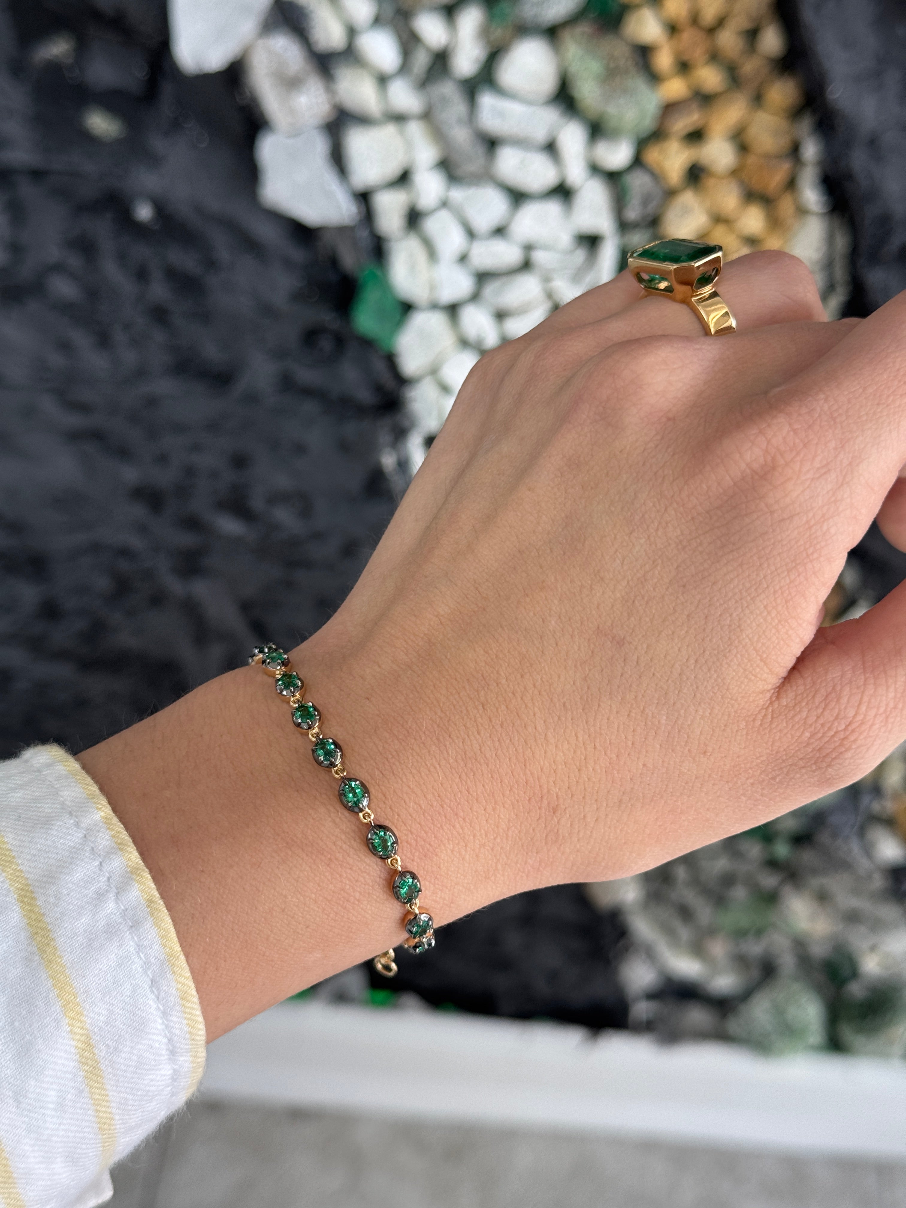 3.22tcw 14K Georgian Style Oval Emerald Tennis Bracelet with Black Rhodium
