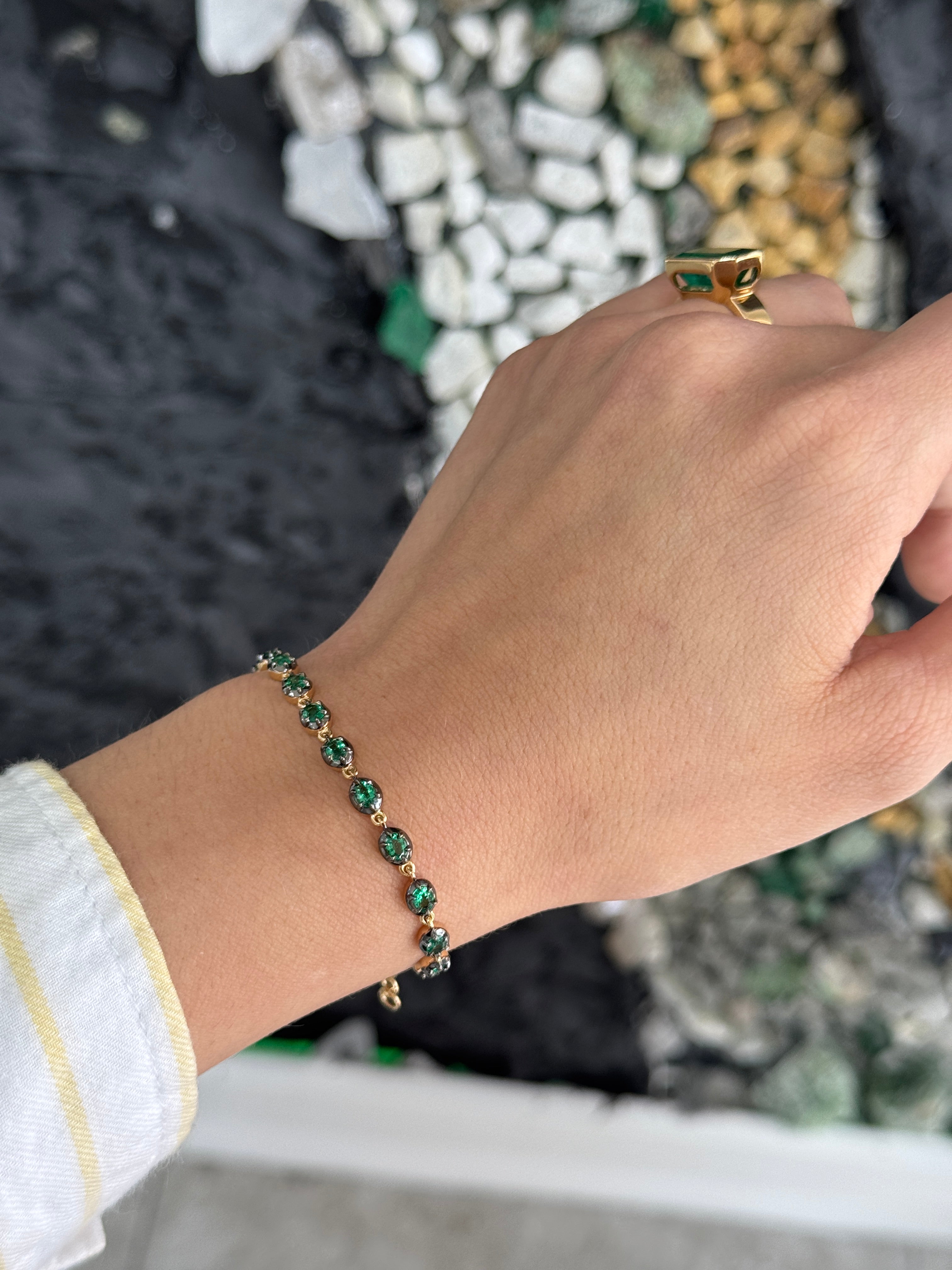 3.22tcw 14K Georgian Style Oval Emerald Tennis Bracelet with Black Rhodium