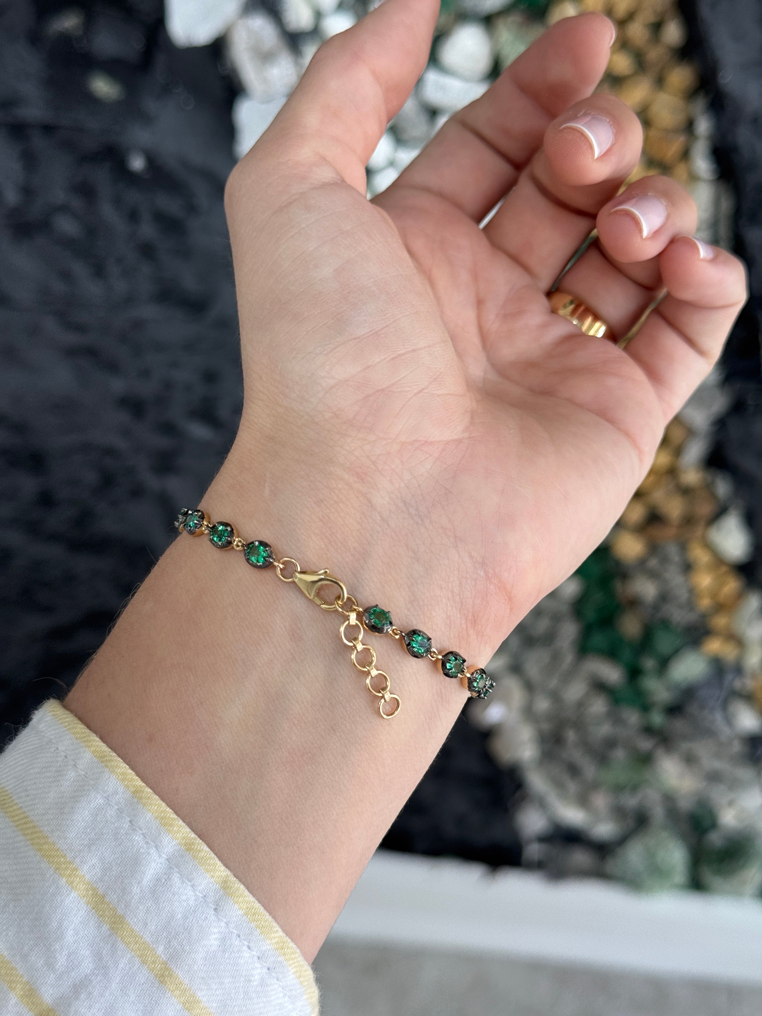 3.22tcw 14K Georgian Style Oval Emerald Tennis Bracelet with Black Rhodium
