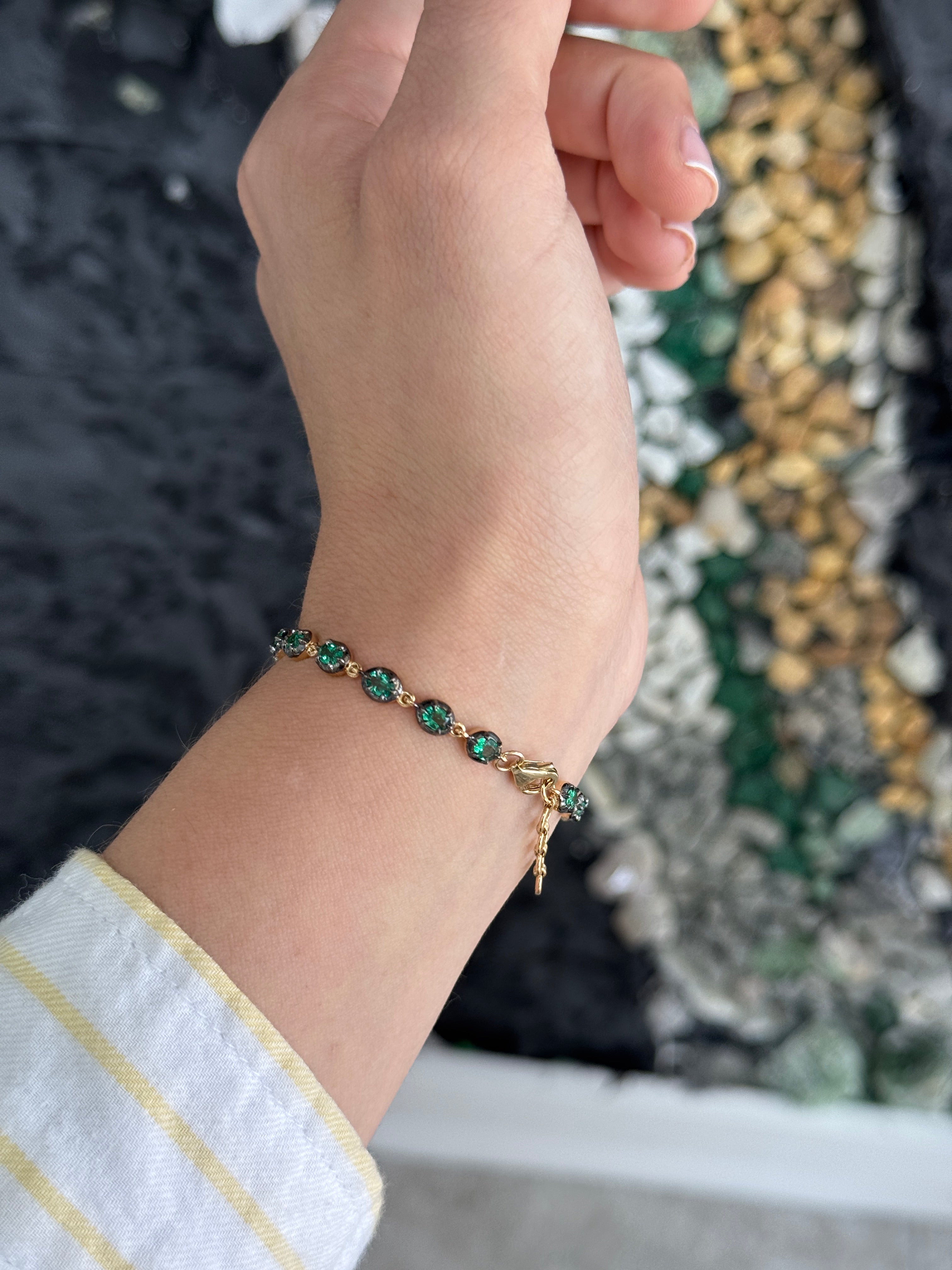 3.22tcw 14K Georgian Style Oval Emerald Tennis Bracelet with Black Rhodium