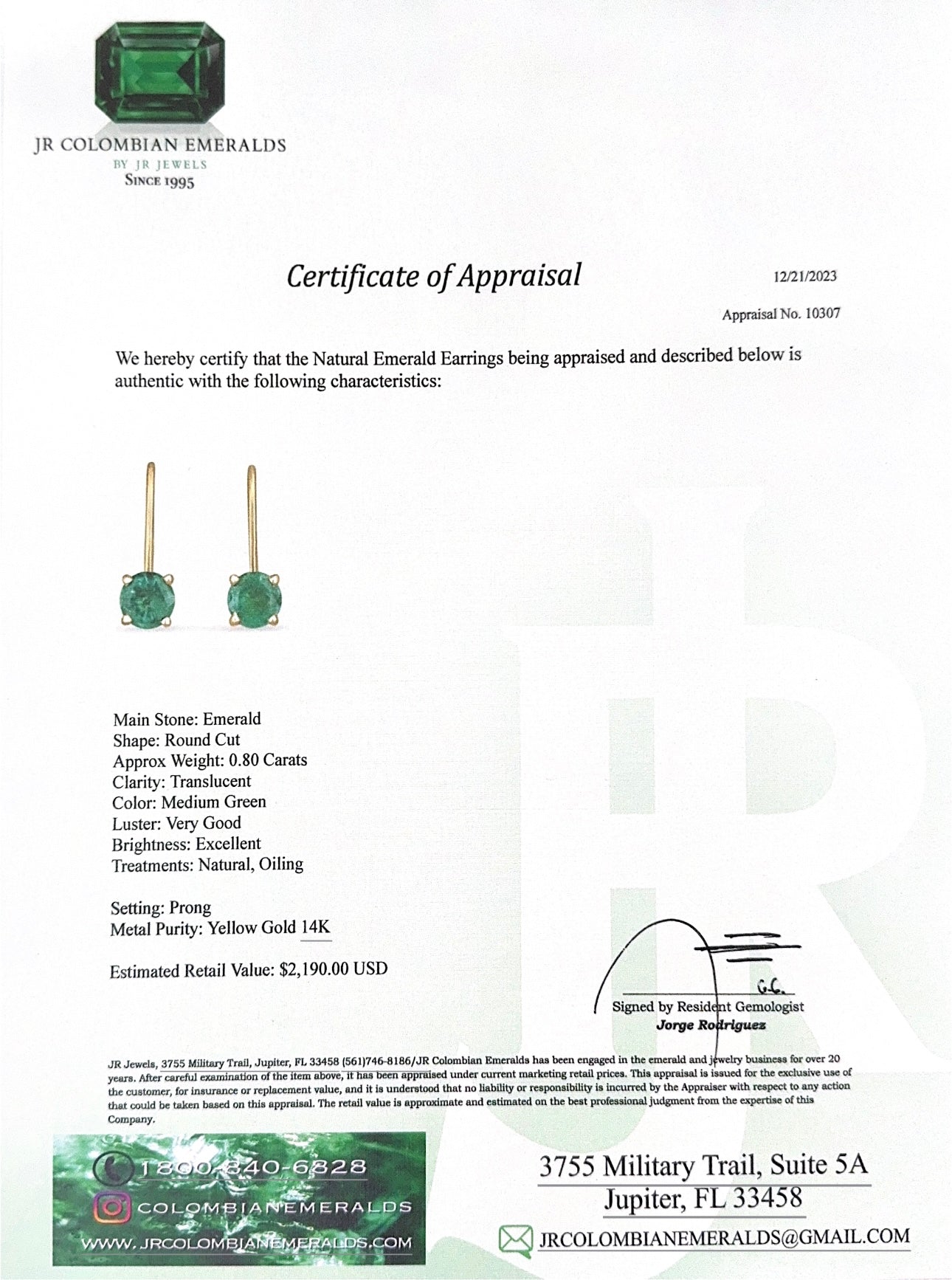0.80tcw 14K Yellow Gold Round Emerald Leverback Earrings - JR Colombian Emeralds