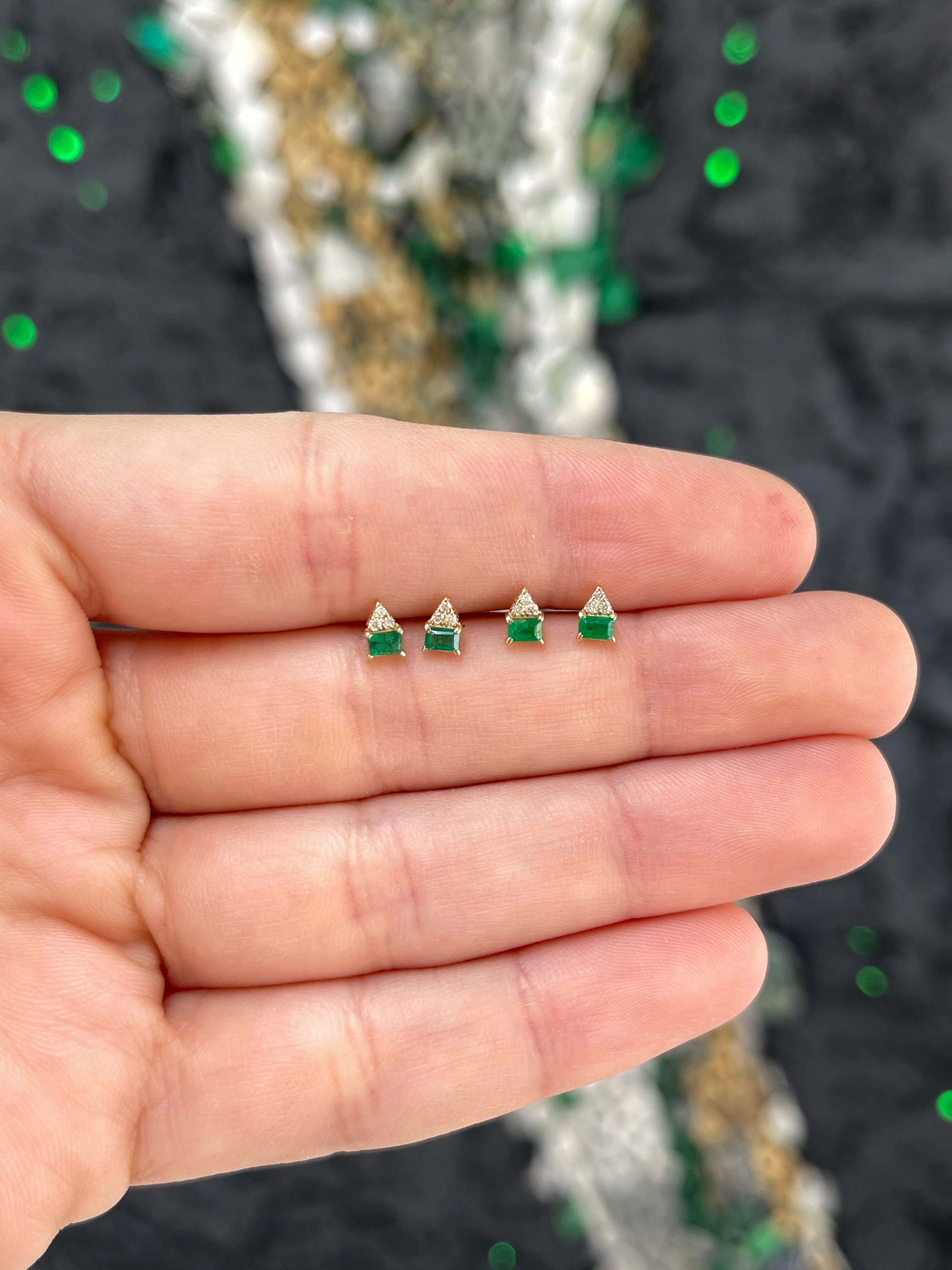 14K Petite Emerald & Diamond Studs