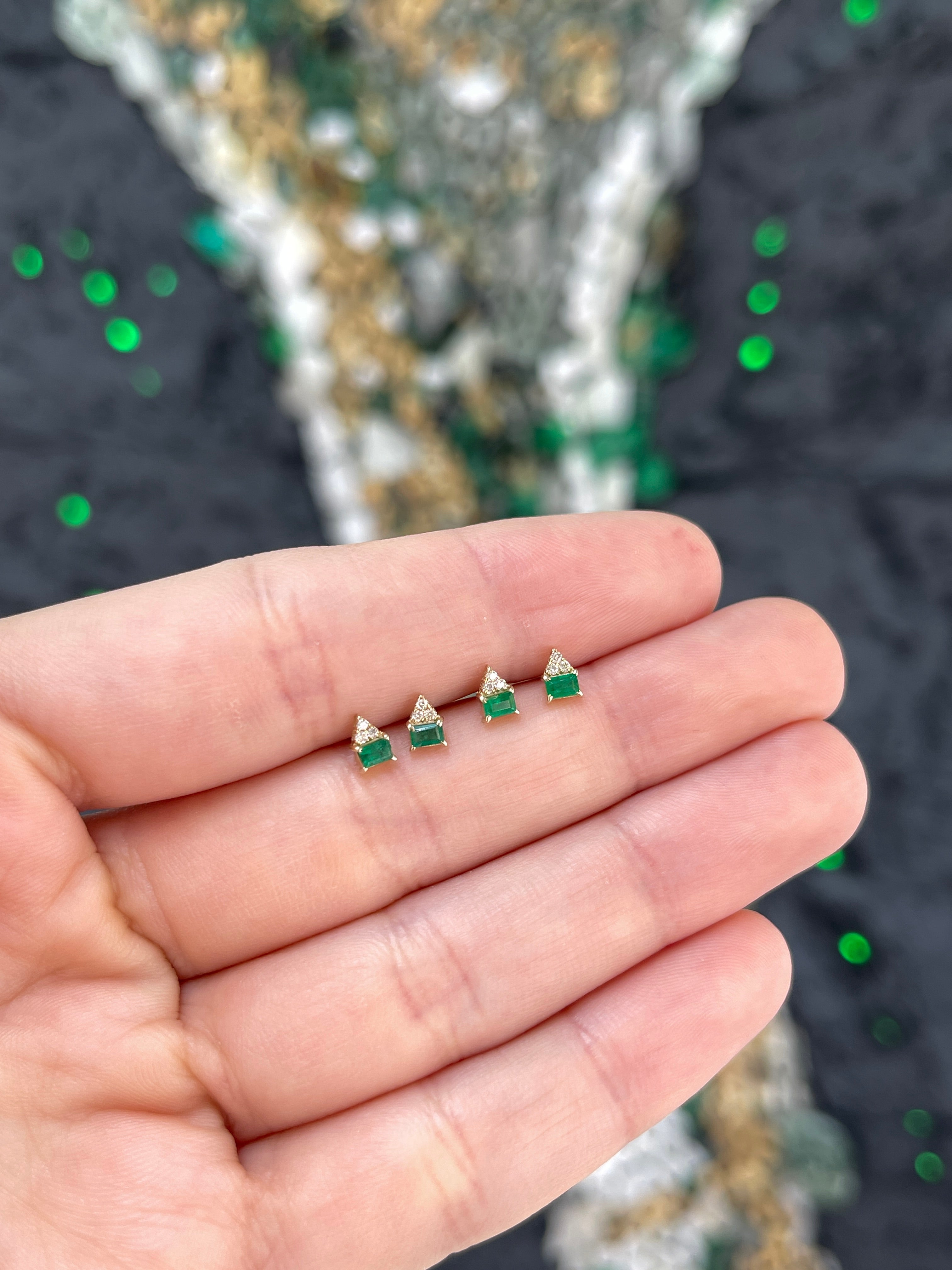 14K Petite Emerald & Diamond Studs