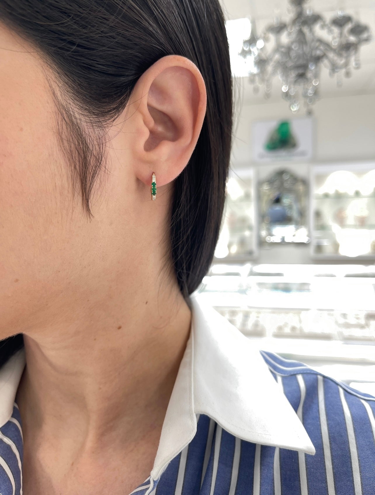 Emerald & Diamond Huggie Earrings 14K