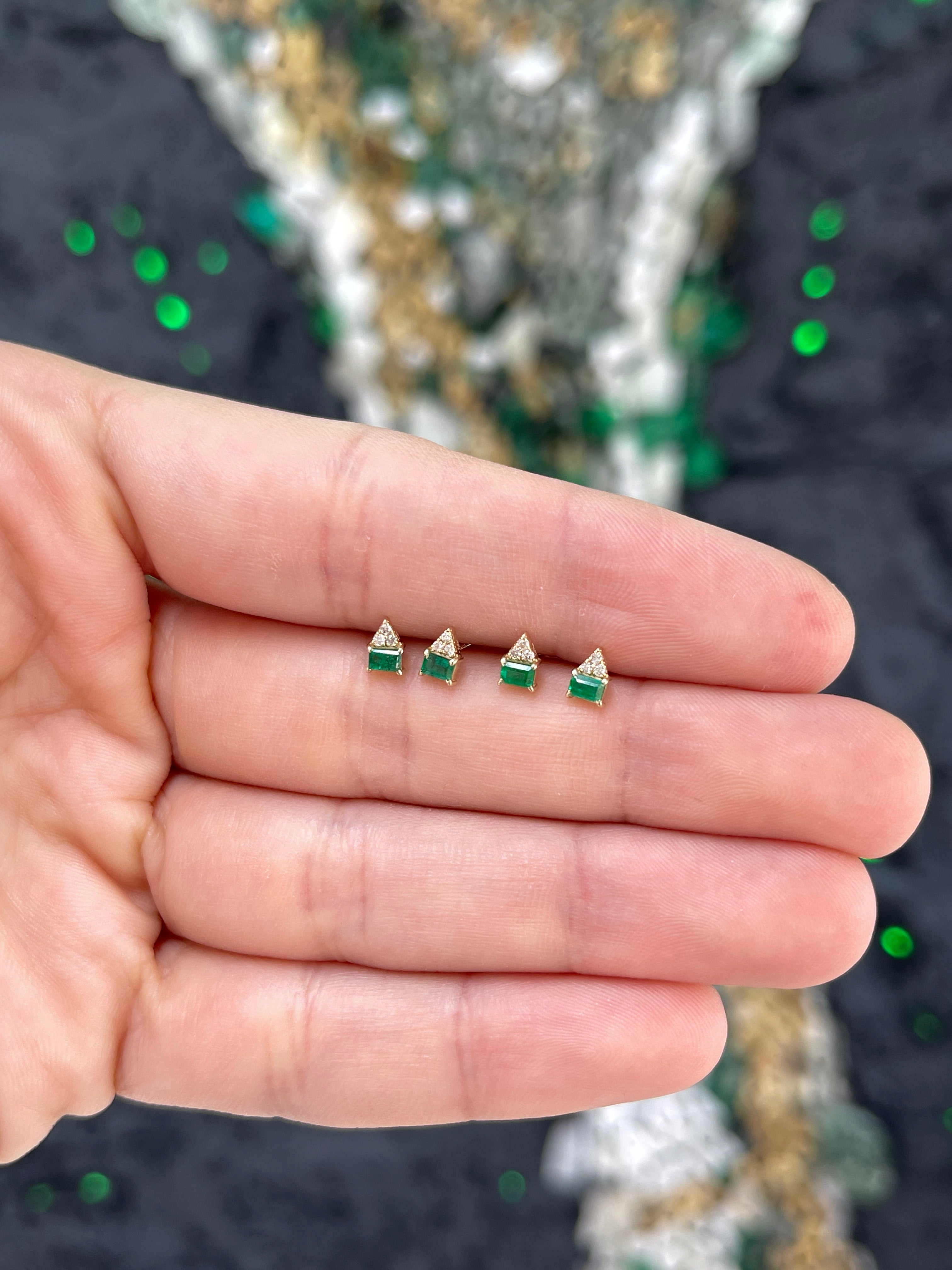 14K Petite Emerald & Diamond Studs