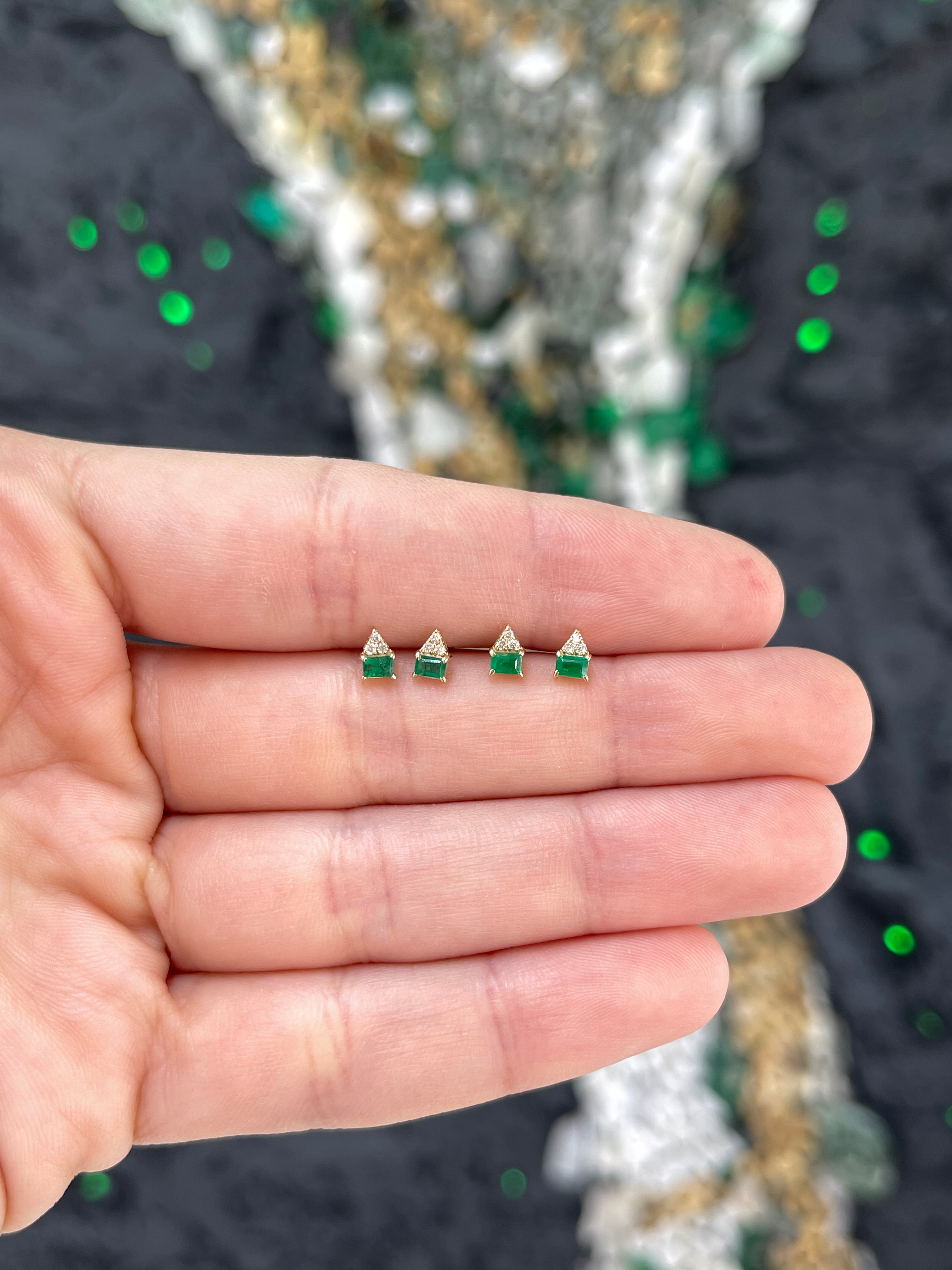 14K Petite Emerald & Diamond Studs
