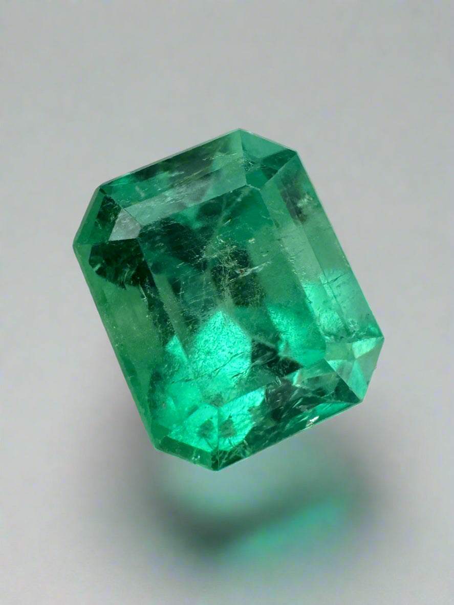 2.59 Carat Natural Colombian Emerald 9x7 Emerald Cut Yellowish Green Loose Gemstone - JR Colombian Emeralds