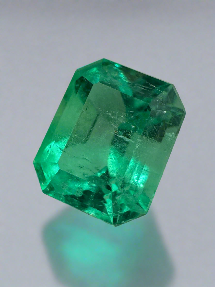 2.59 Carat Natural Colombian Emerald 9x7 Emerald Cut Yellowish Green Loose Gemstone - JR Colombian Emeralds