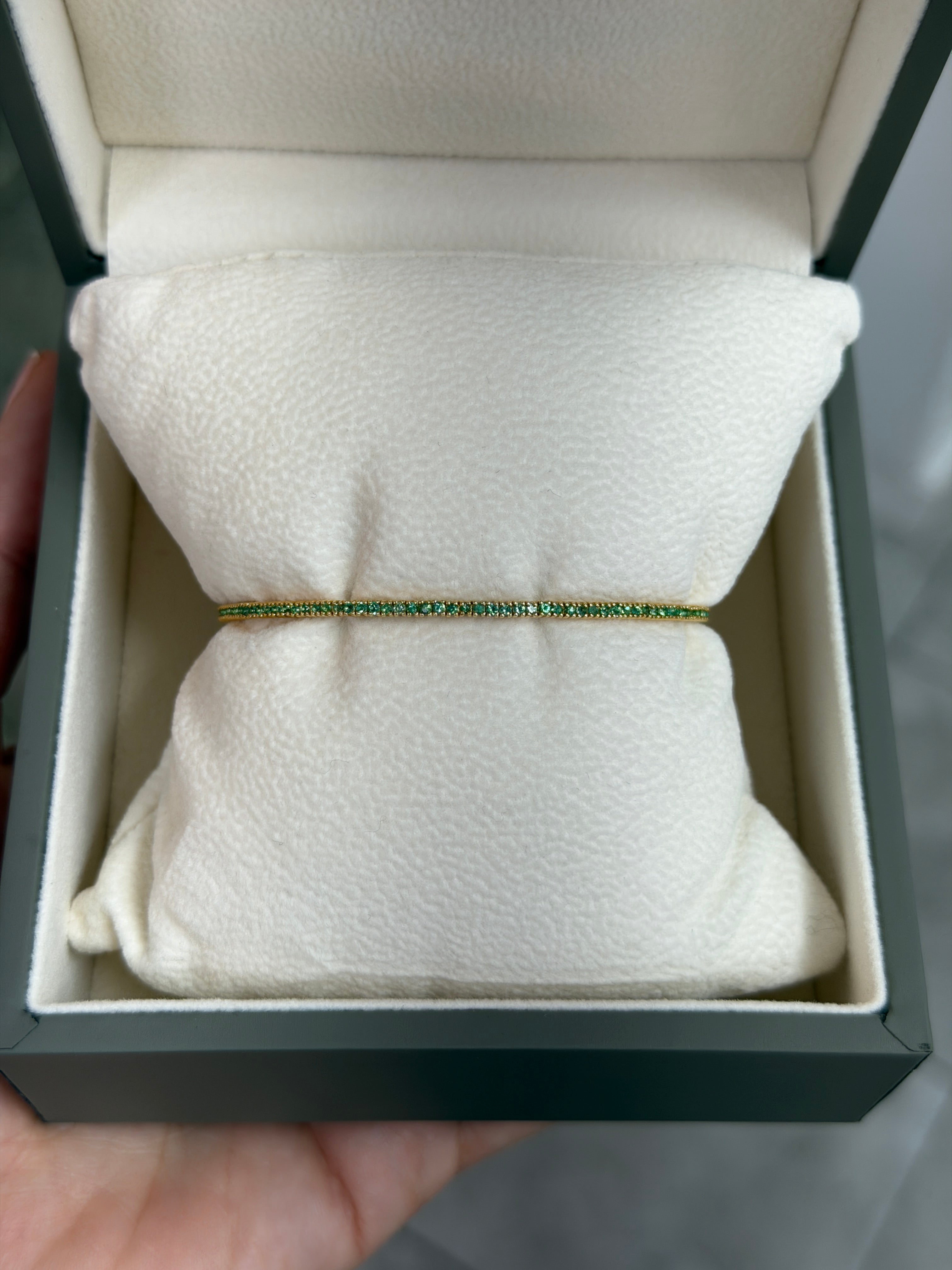 1.10tcw 14K Petite Stacking Round Cut Emerald Tennis Bracelet