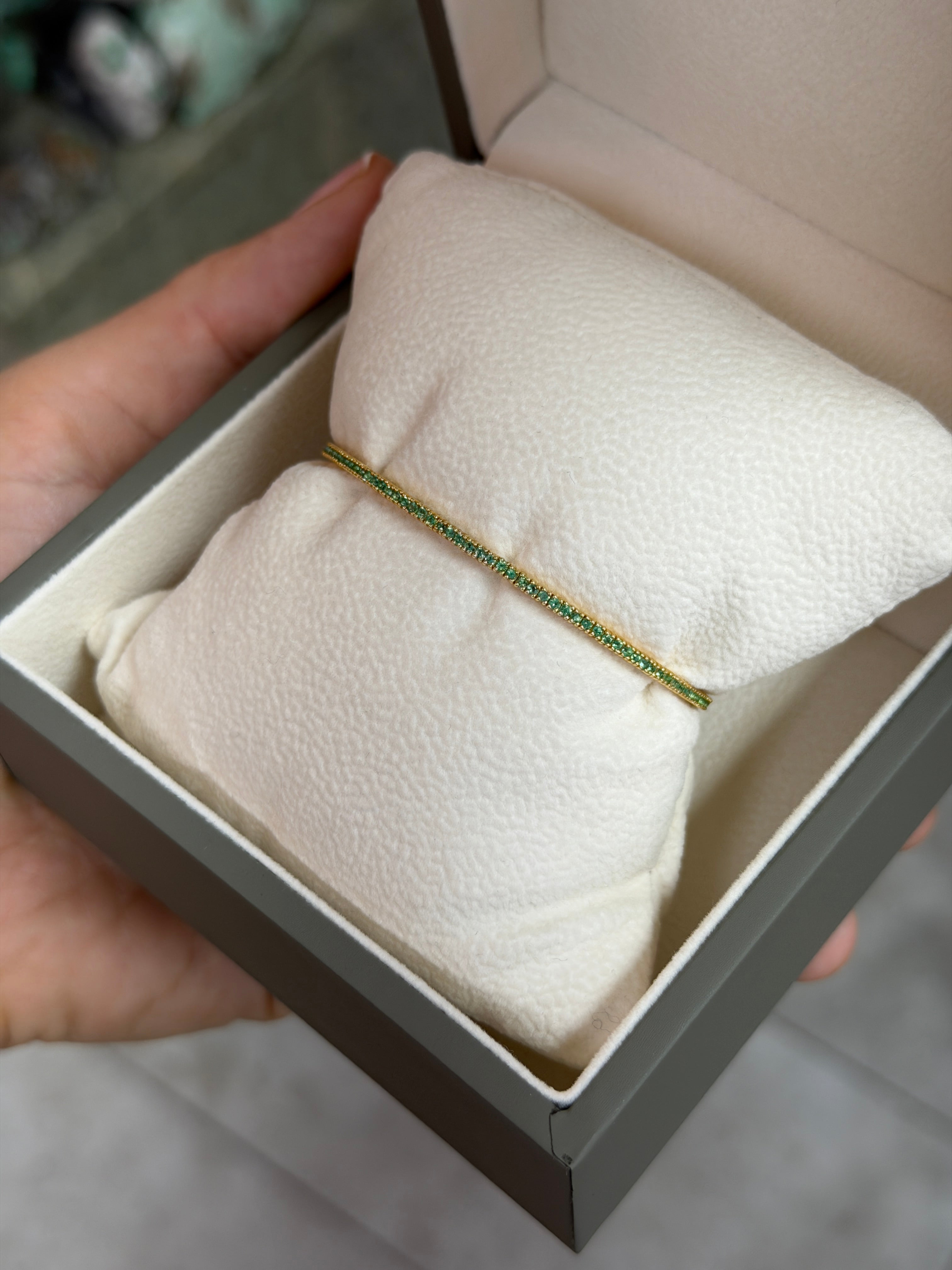 1.10tcw 14K Petite Stacking Round Cut Emerald Tennis Bracelet