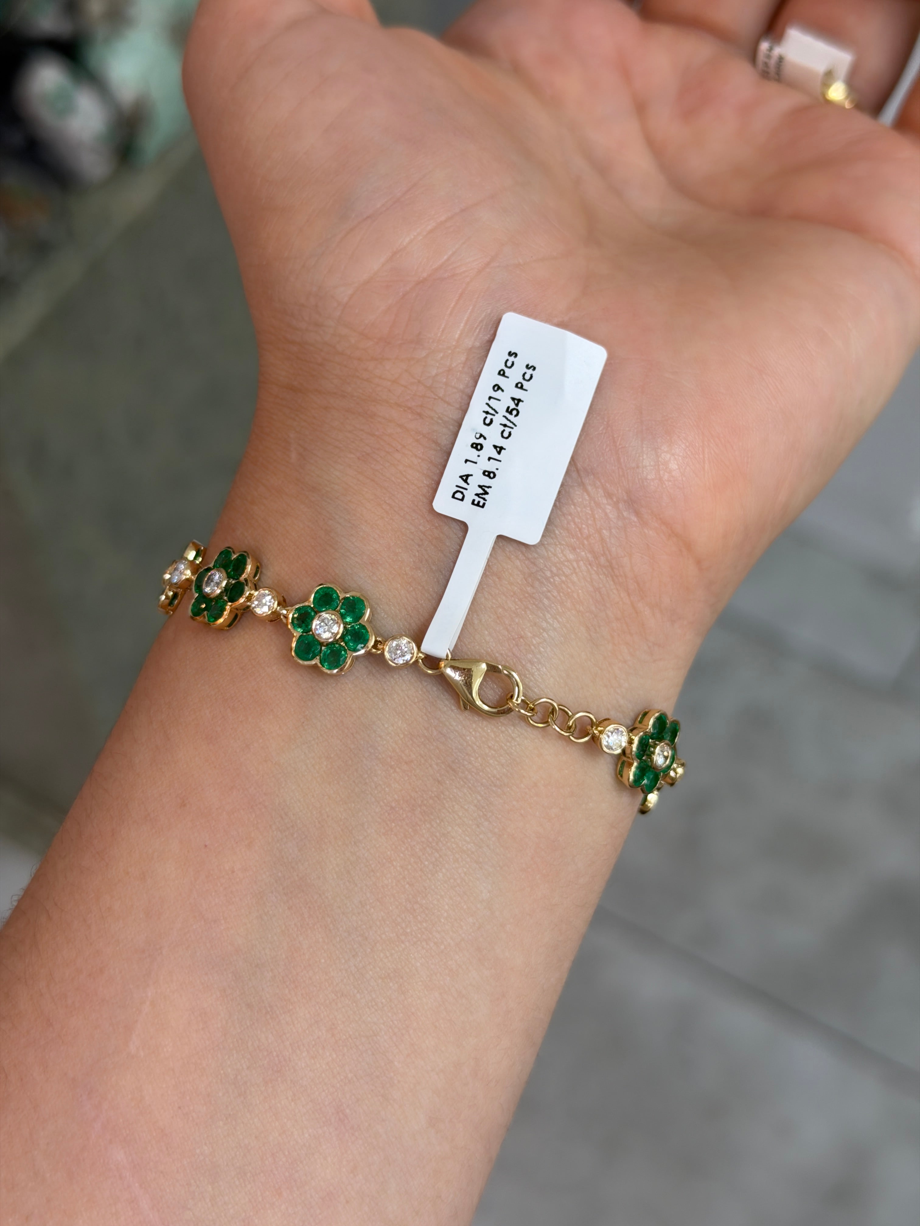 10.03tcw 14K Floral Natural Vivid Green Emerald & Diamond Bracelet 7"